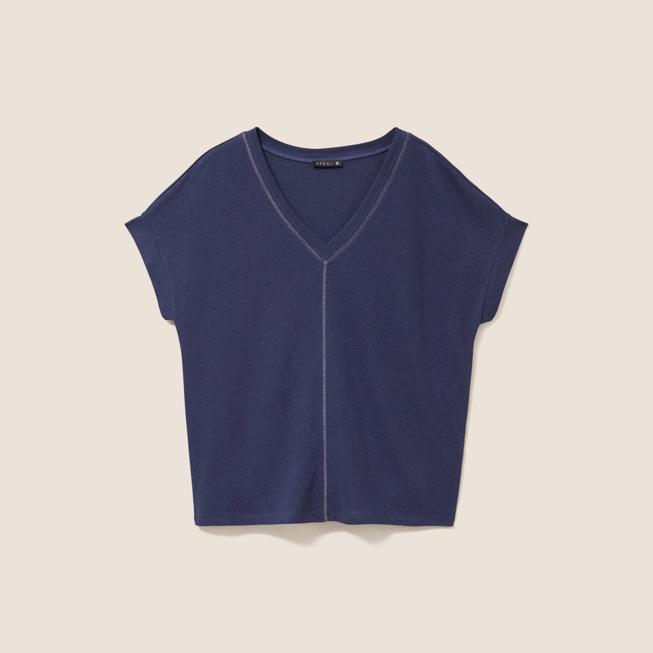 T-shirt droit cropped manches courtes bleu marine femme