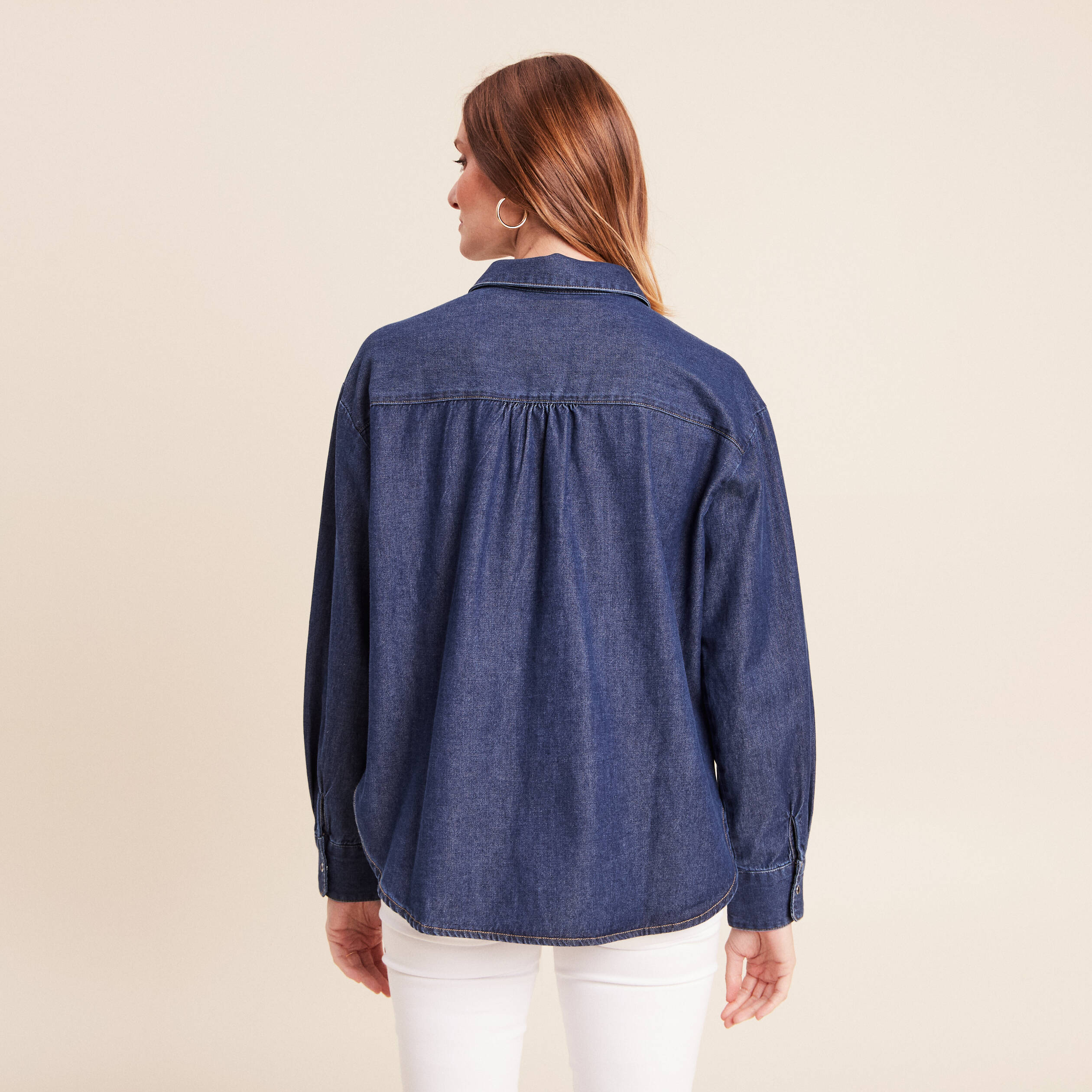 Chemise ample en coton manches longues denim brut femme