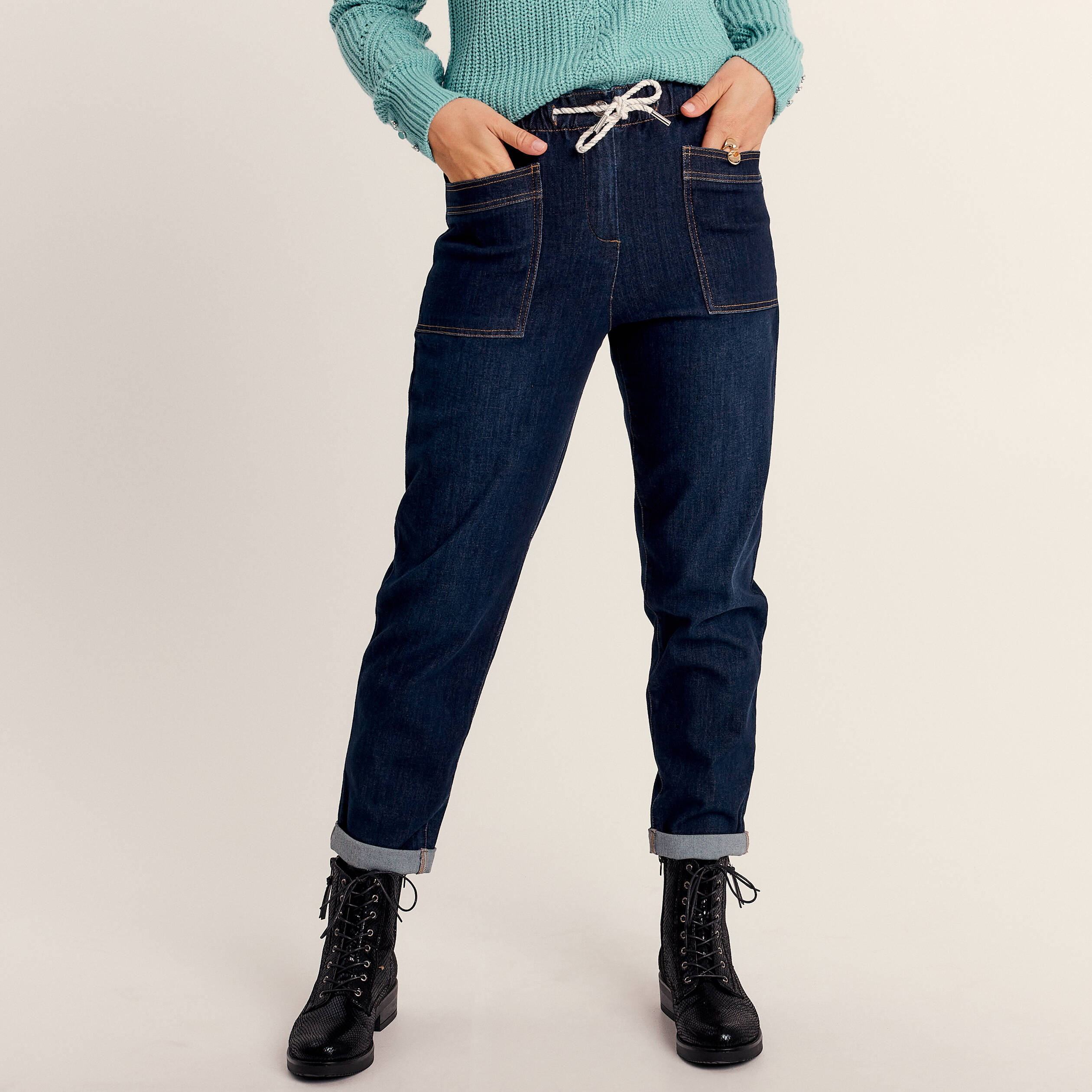 Jean large à coulisse denim brut femme