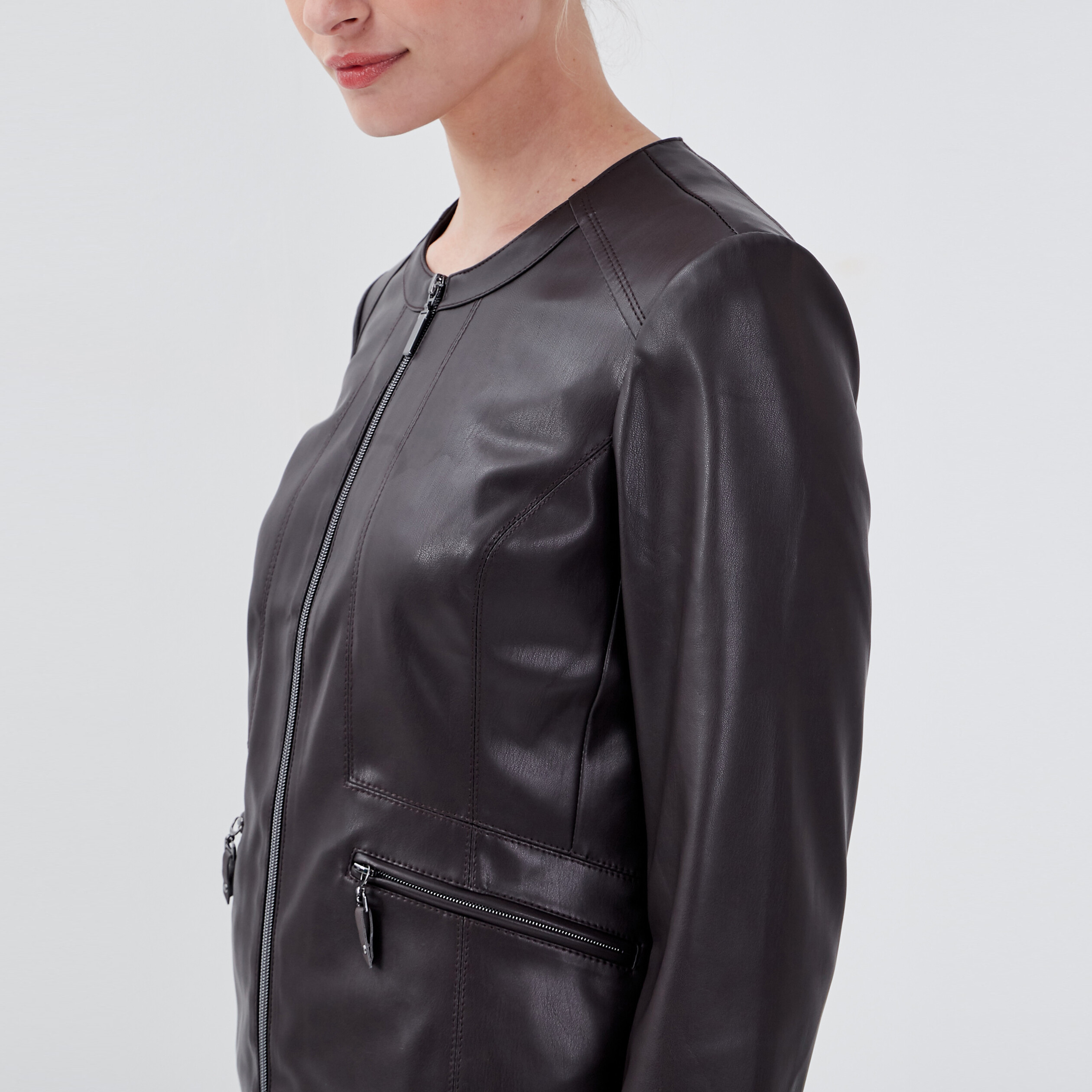 Veste cintrée zippée marron femme