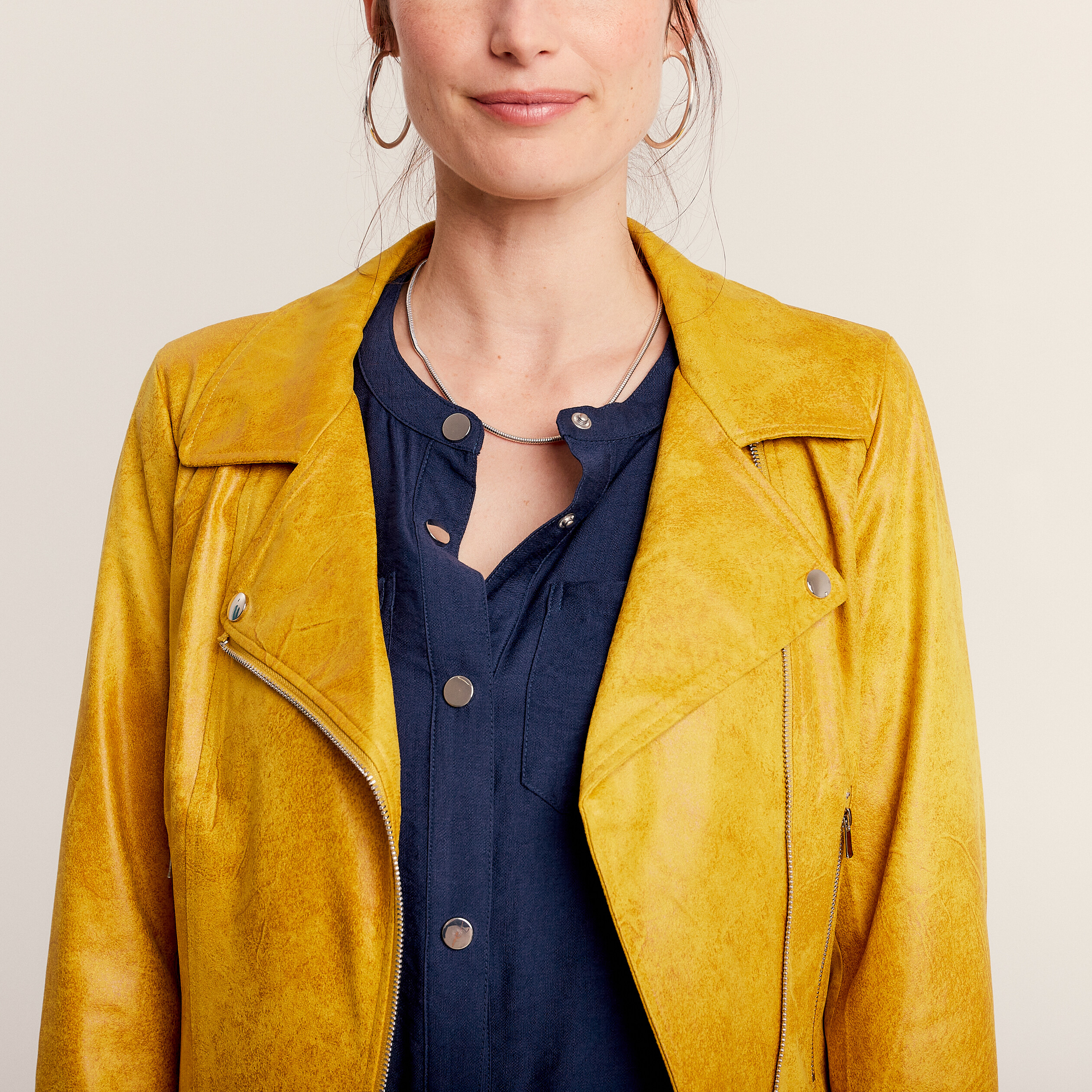 Veste esprit motard zippée vert anis femme