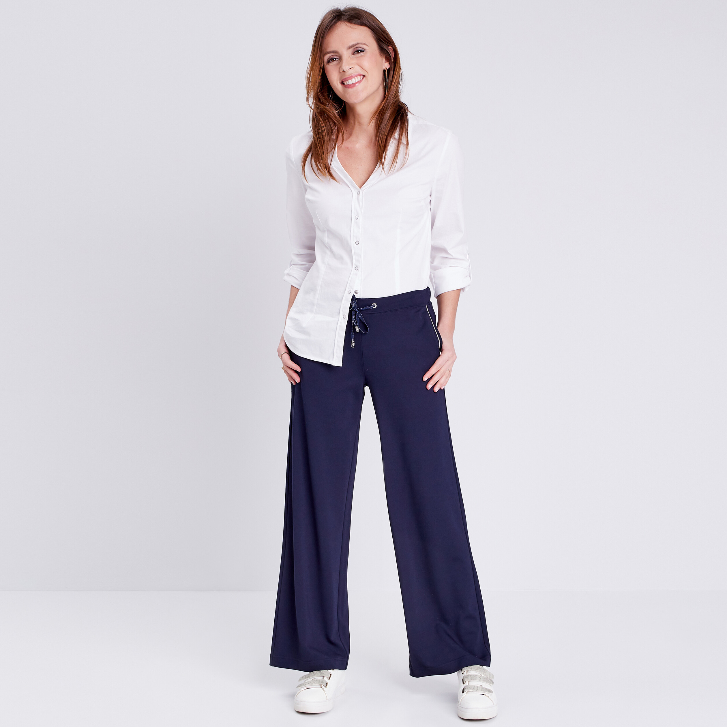 Pantalon flou fluide bleu foncé femme