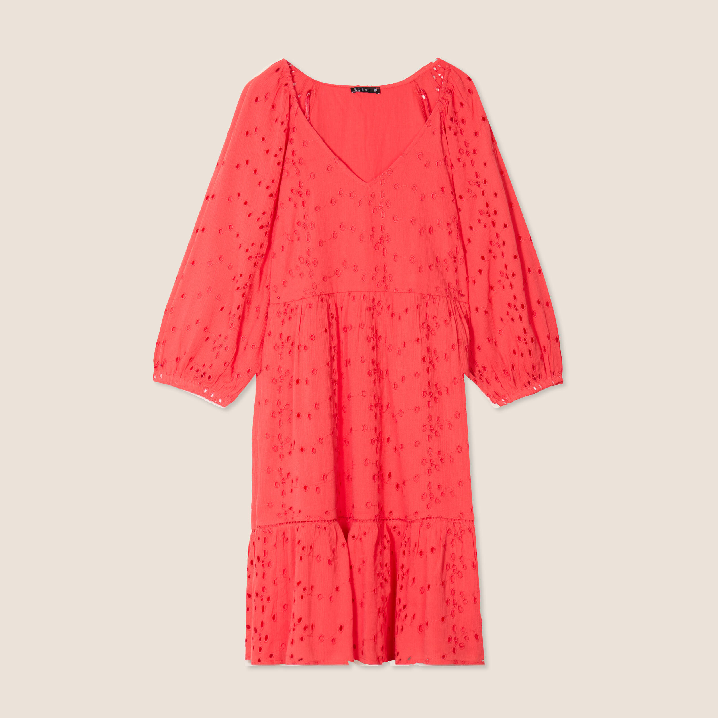 robe courte manches 34 fluide rouge corail femme Robe courte manches 3/4 fluide rouge corail femme