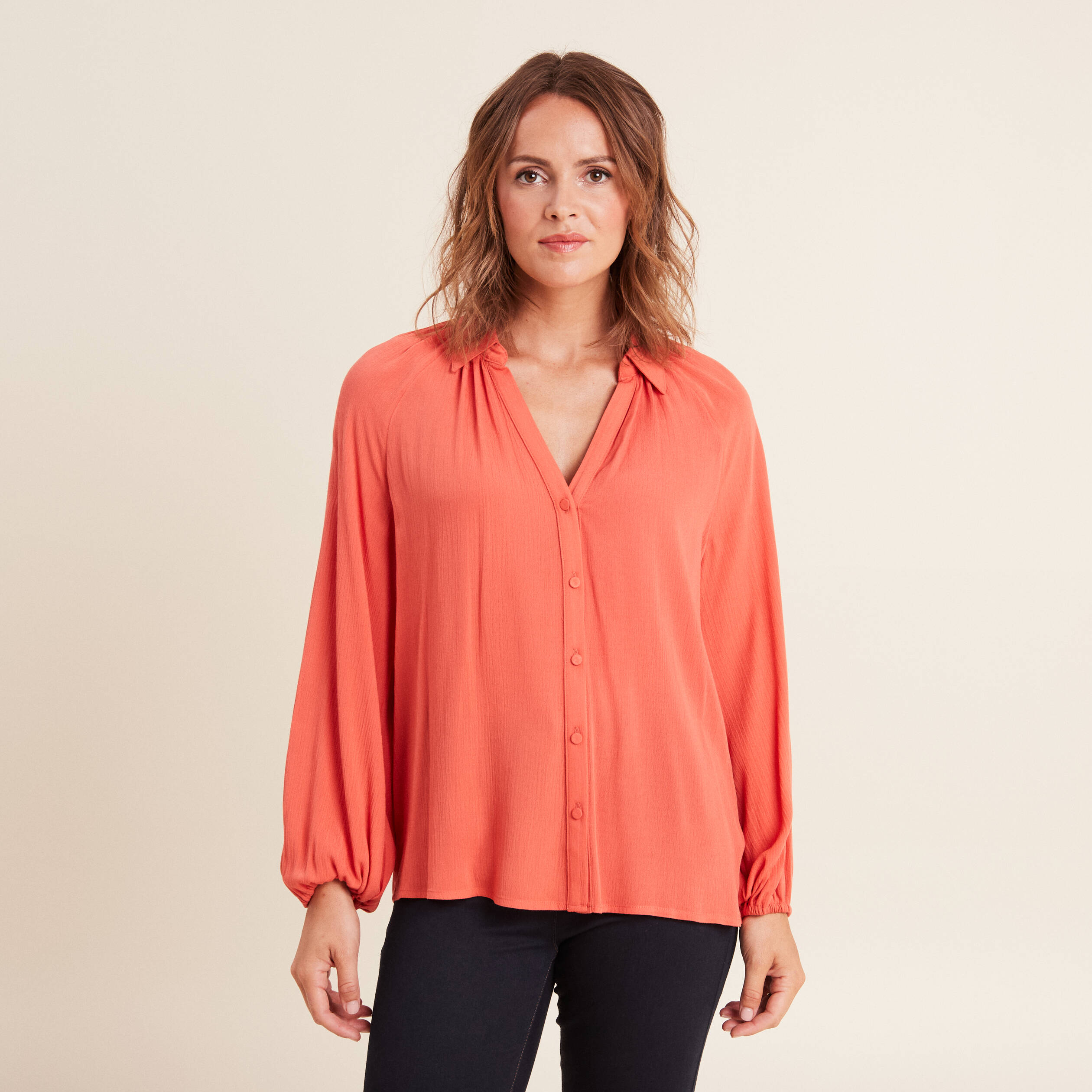 Chemise manches longues rouge foncé femme