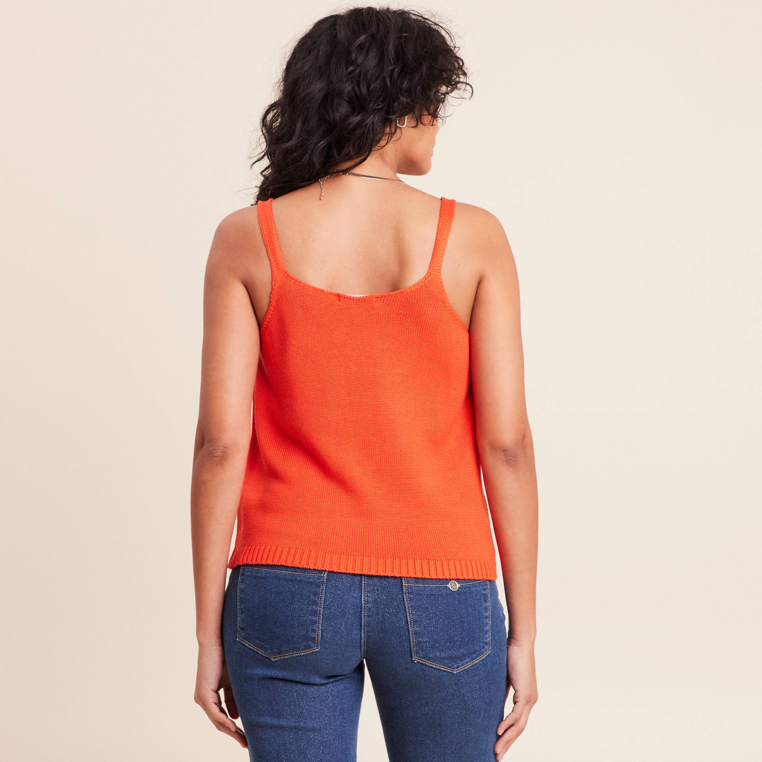 D&eacute;bardeur droit court col rond orange fonc&eacute; femme
