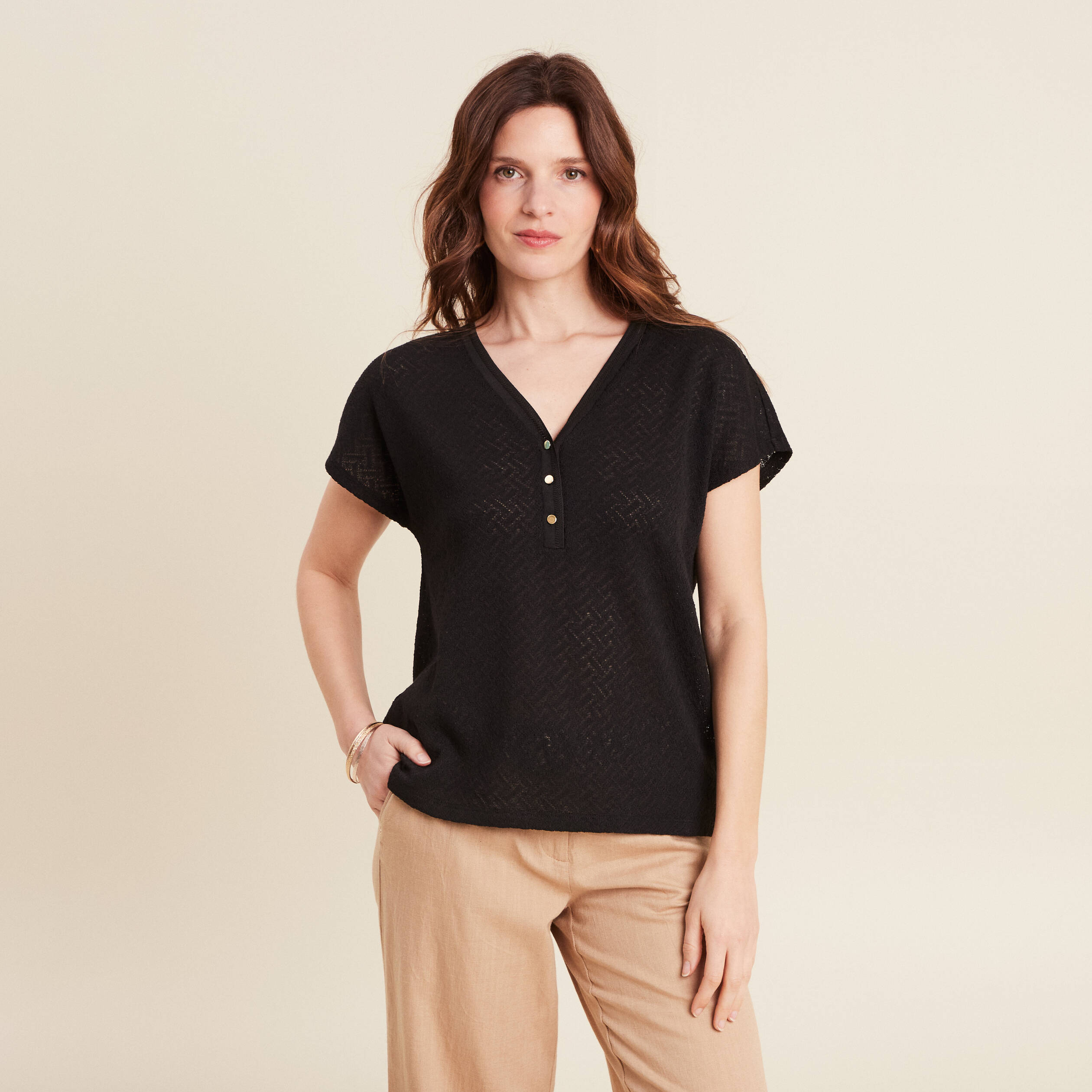 T-shirt manches courtes noir femme