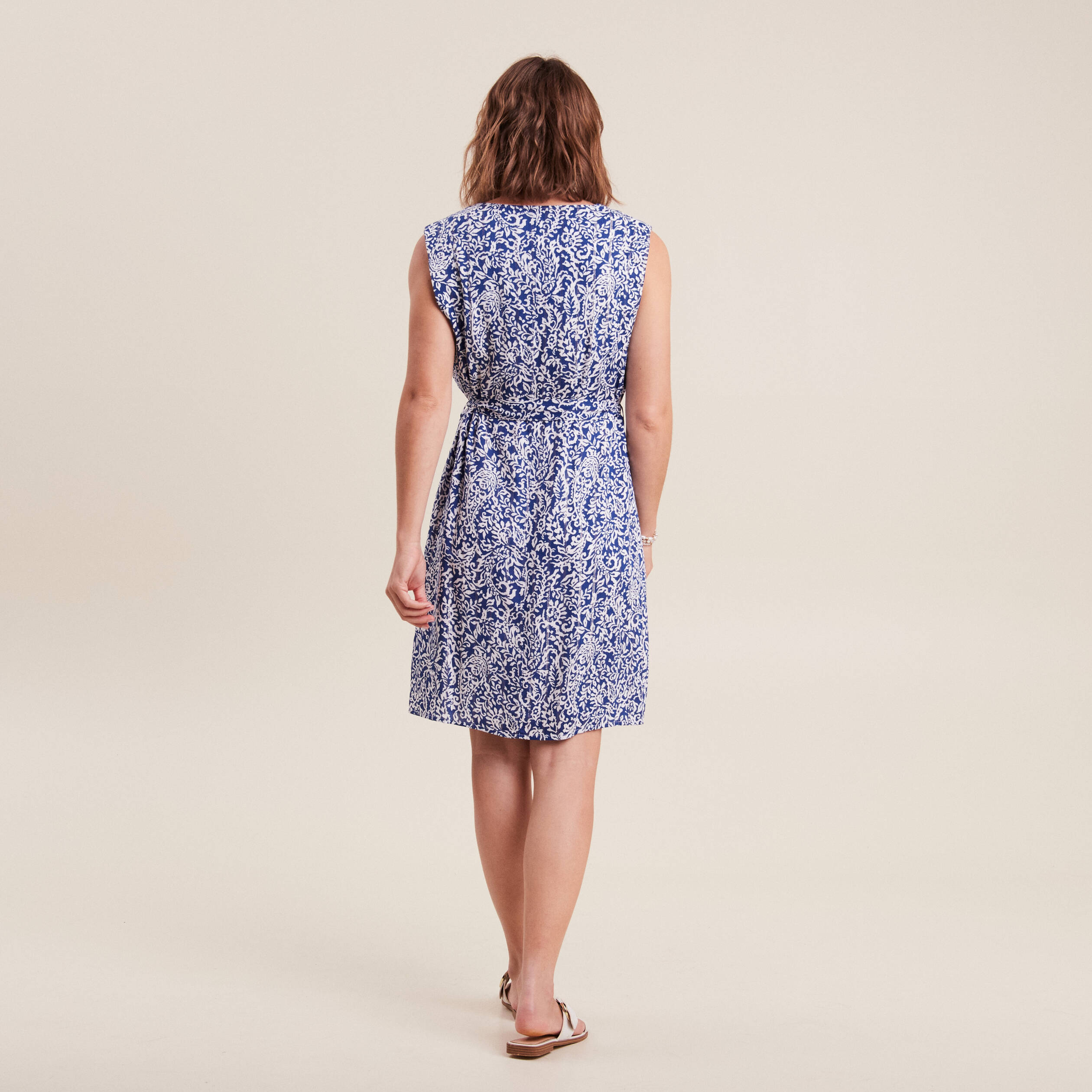 Robe droite ceinturée bleu foncé femme