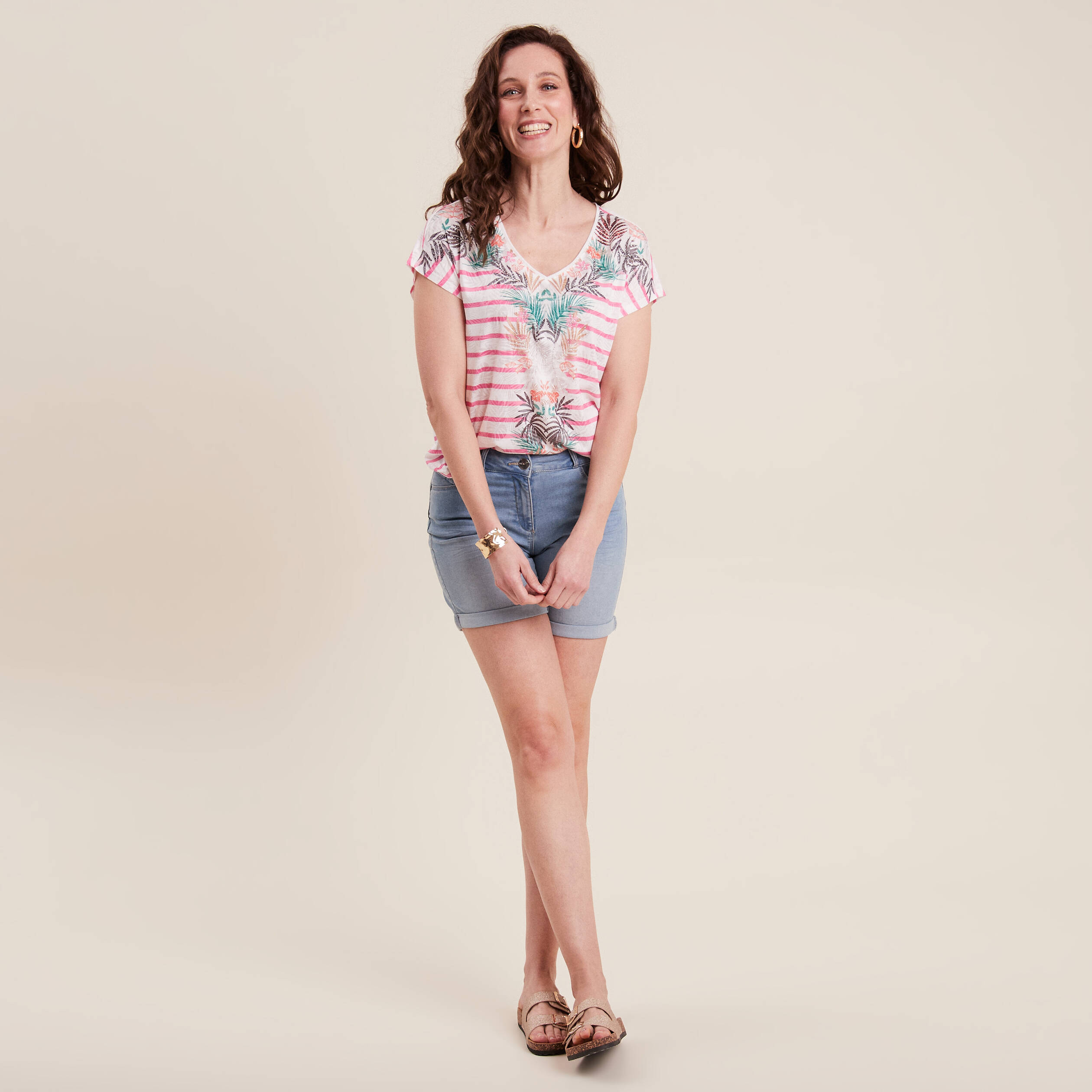 Short droit taille standard denim baby bleu femme