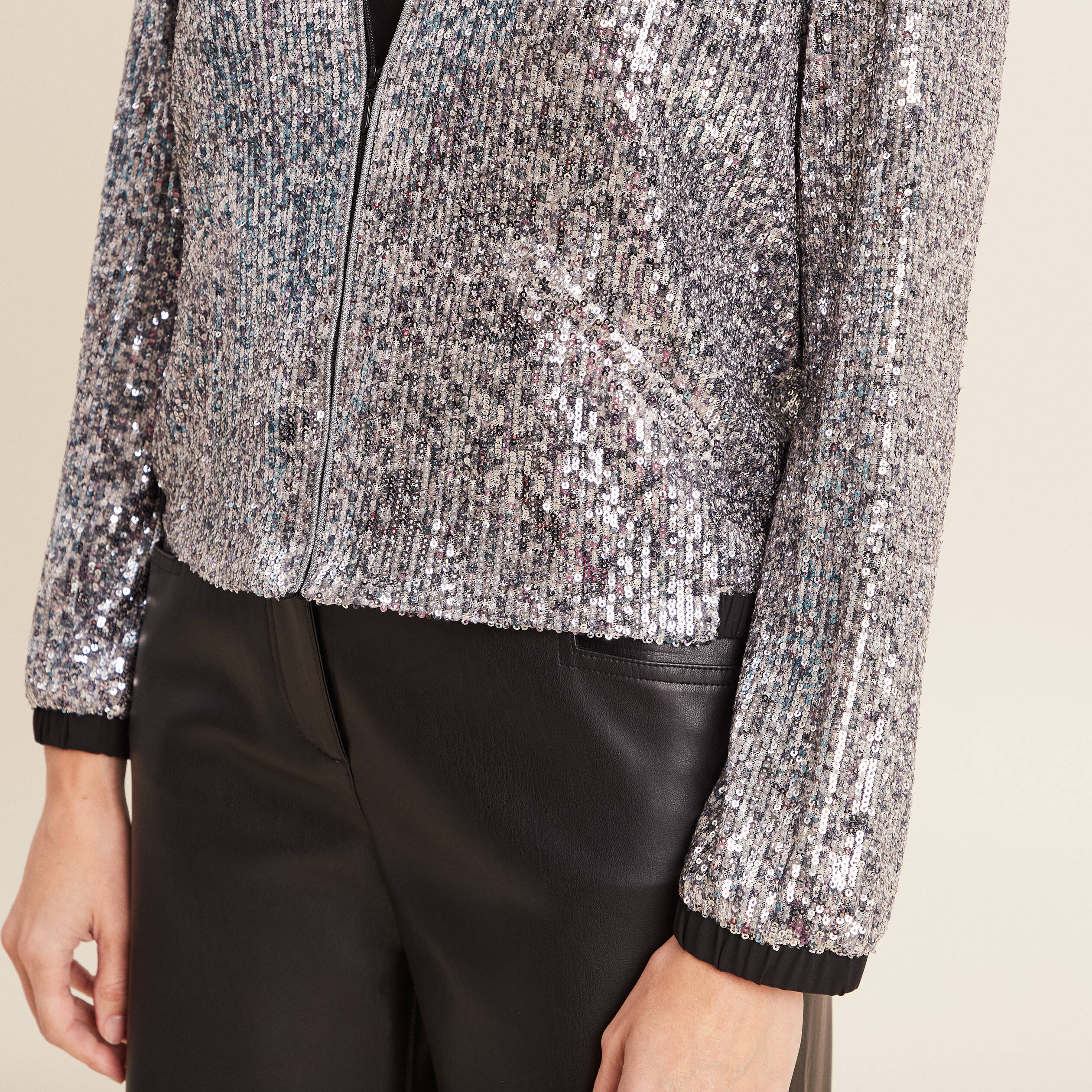 veste zippee sequins gris argent femme Veste zippée sequins gris argent femme