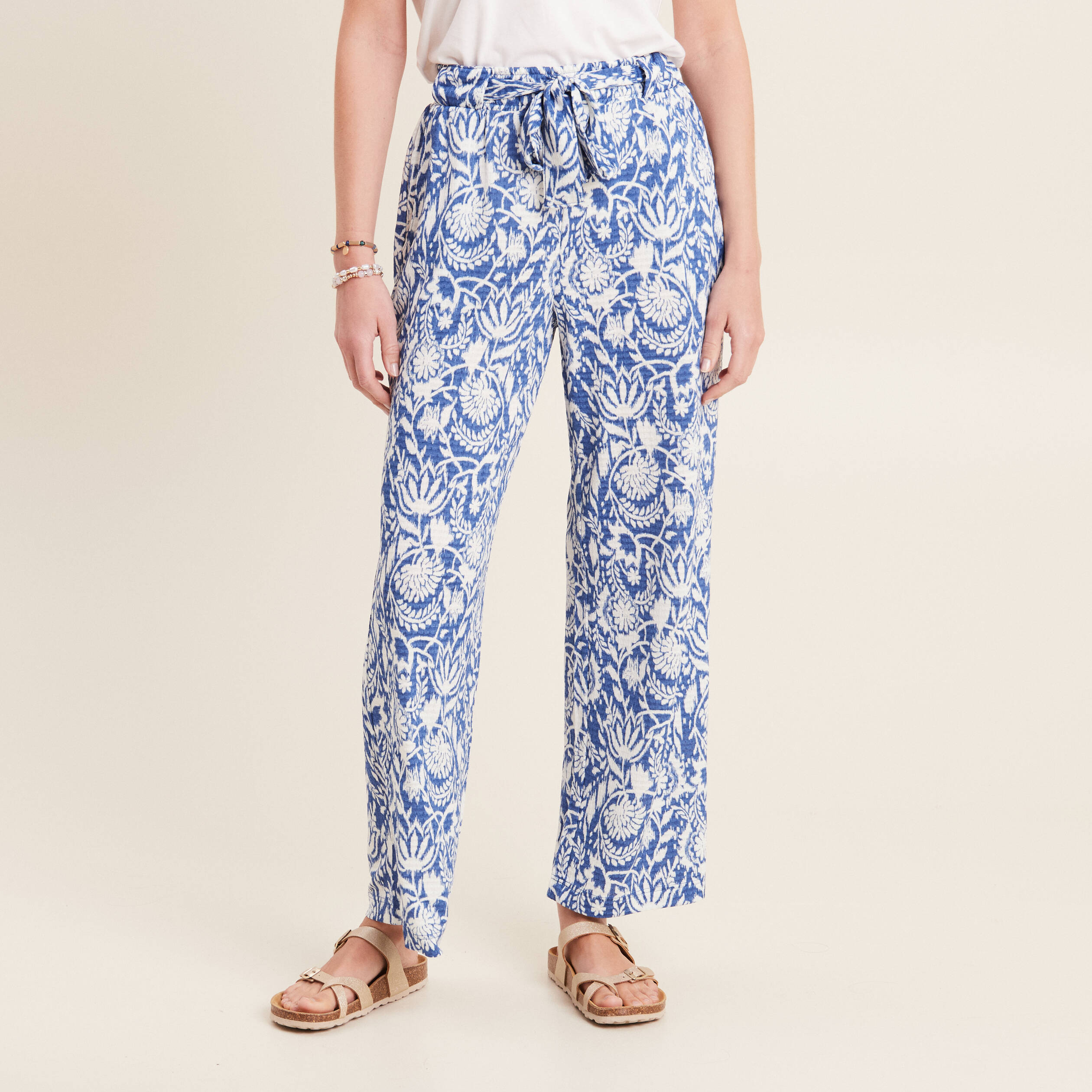 pantalon ample taille haute bleu femme Pantalon ample taille haute bleu femme