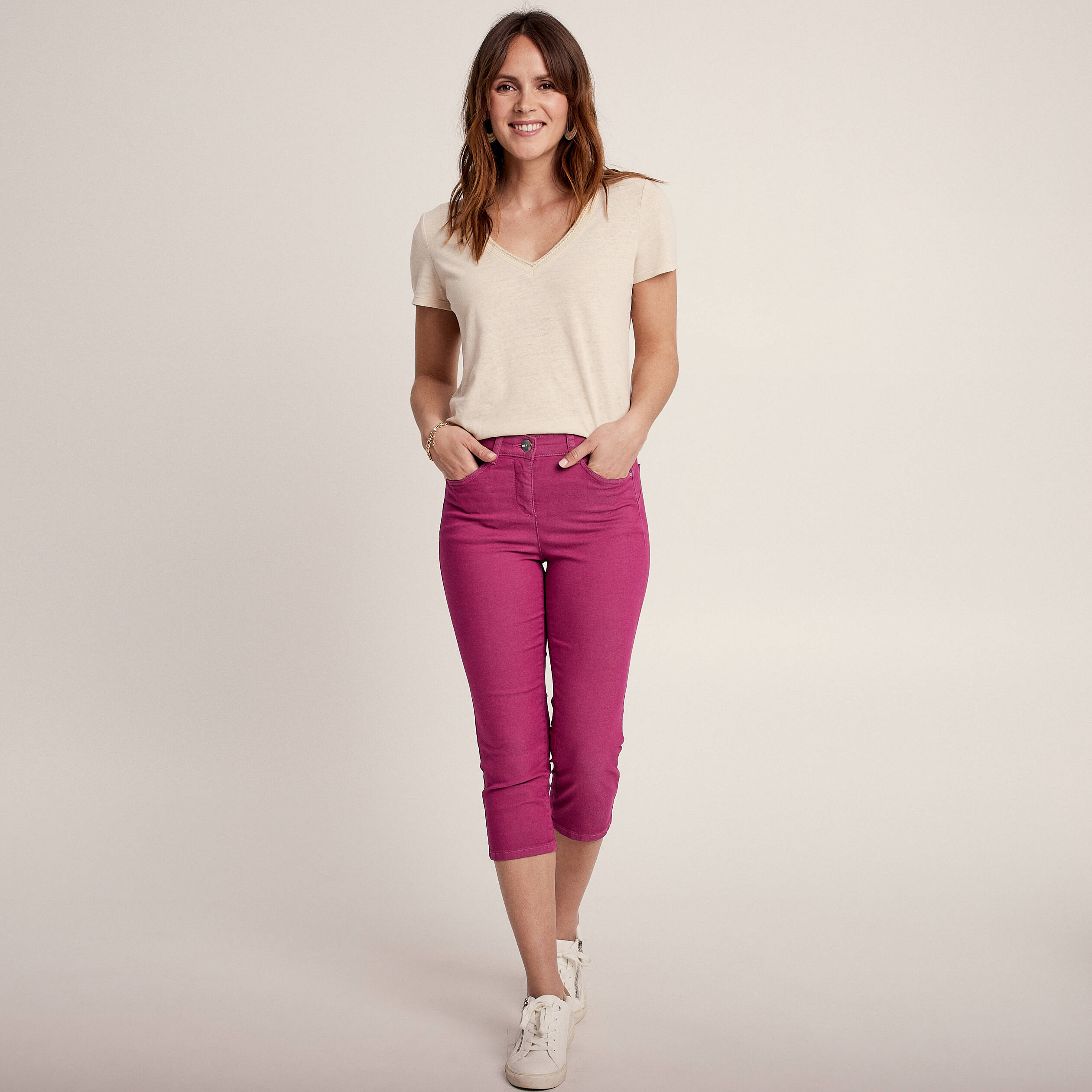 Pantacourt magique Le L&eacute;ger coupe droite rose fushia femme
