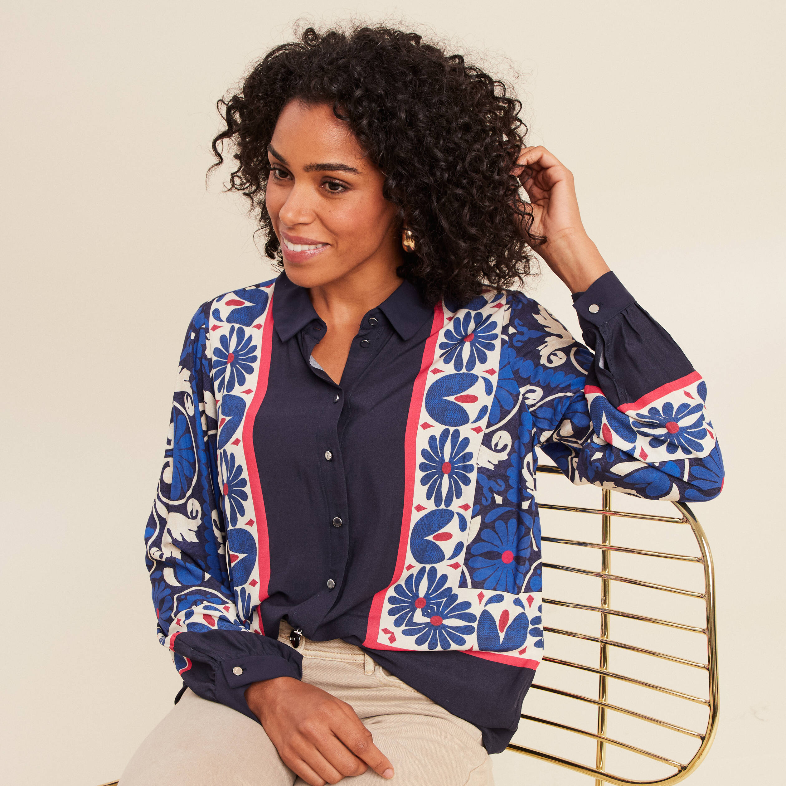 Chemise manches longues fluide bleu femme Bréal