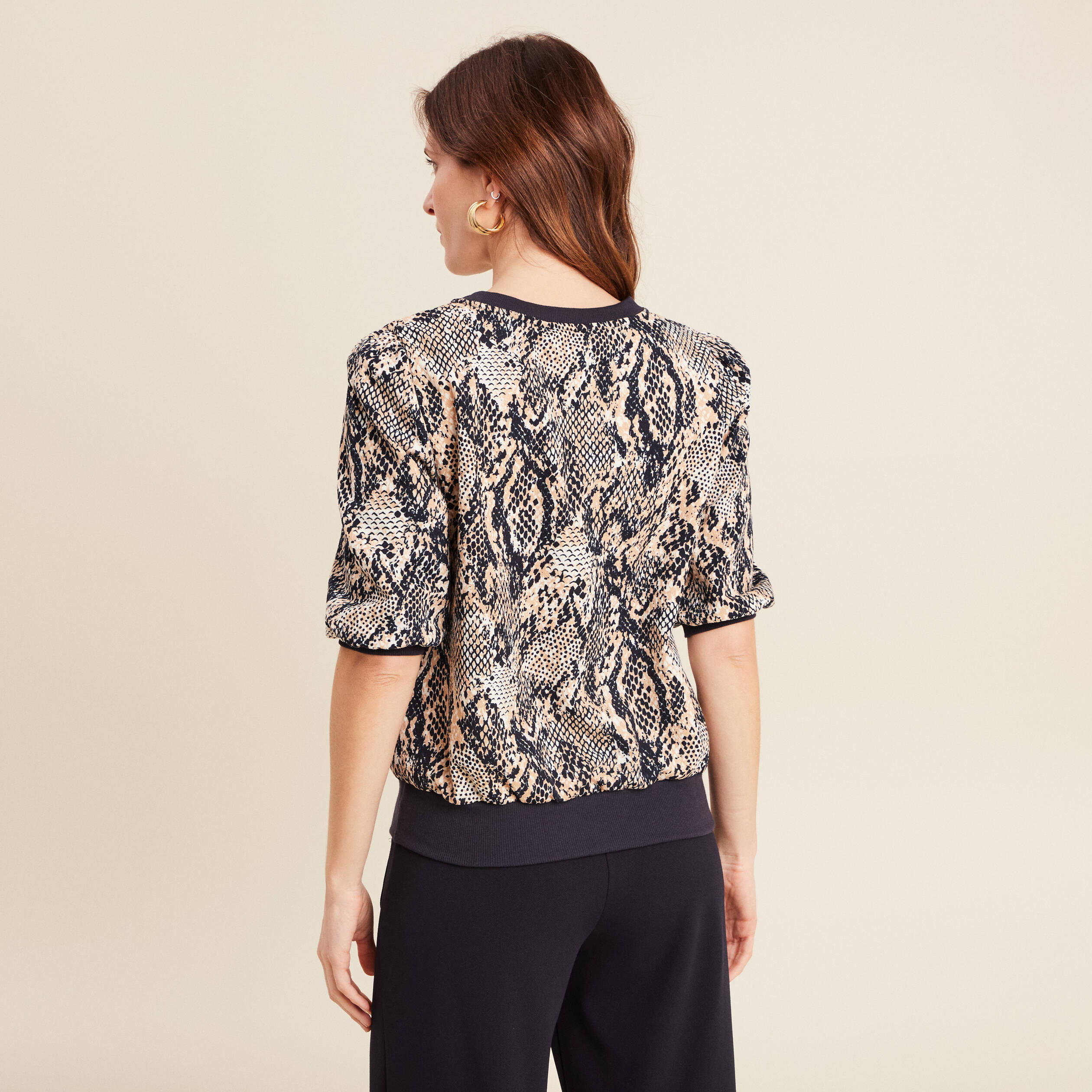T-shirt manches 3/4 beige femme