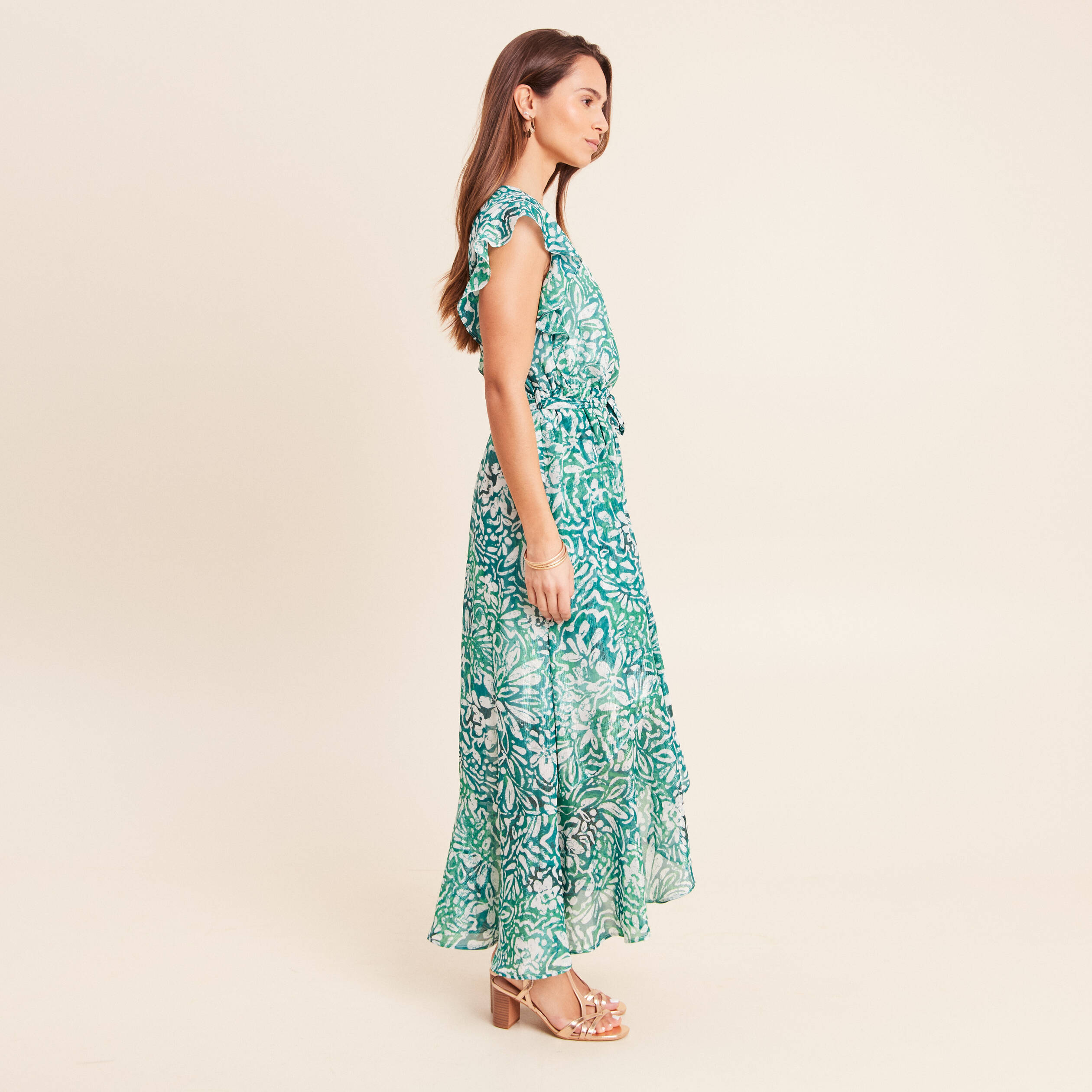 Robe longue portefeuille vert femme