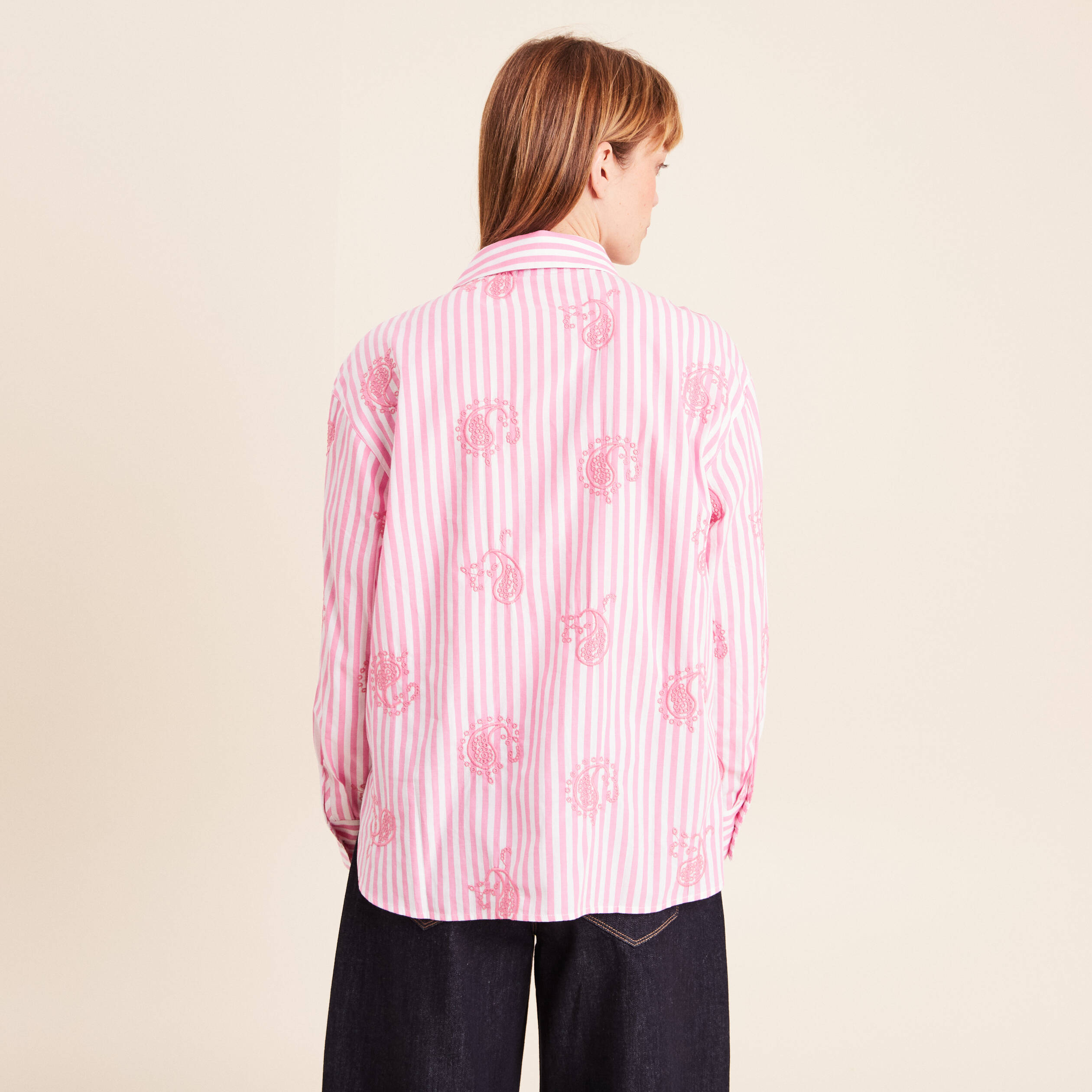 Chemise manches longues fluide rose femme