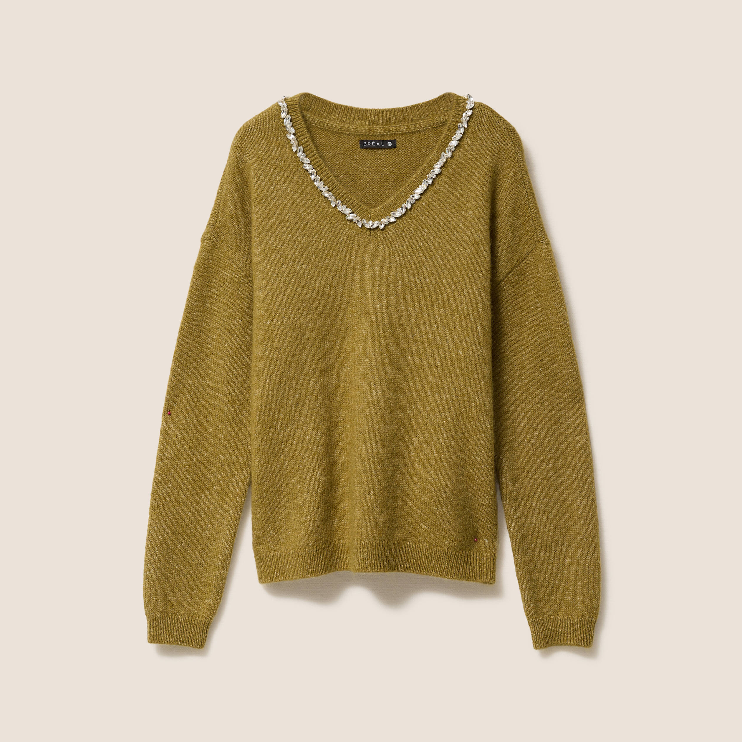 Pull Animo Femme - Vert, Taille 44, Col V, Manches Longues - Laine équestre