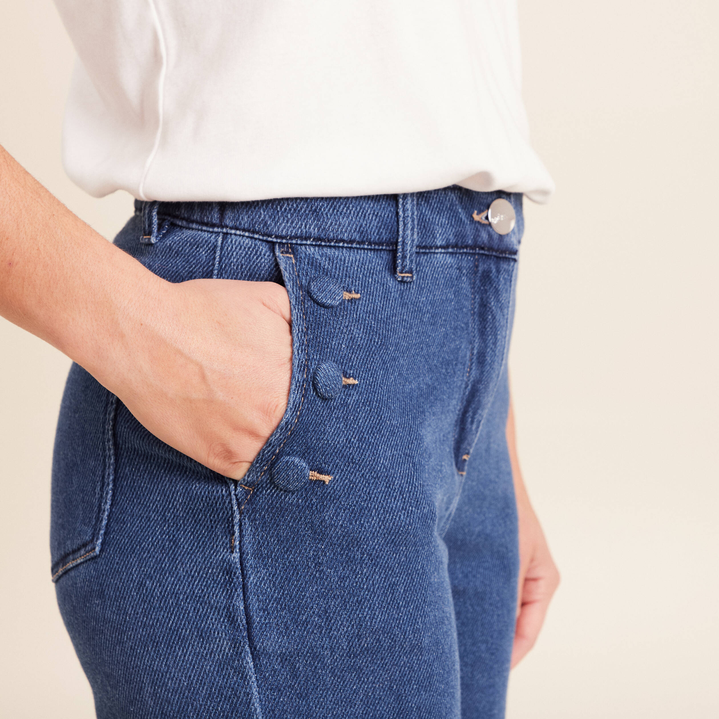 Jean large taille haute denim stone femme