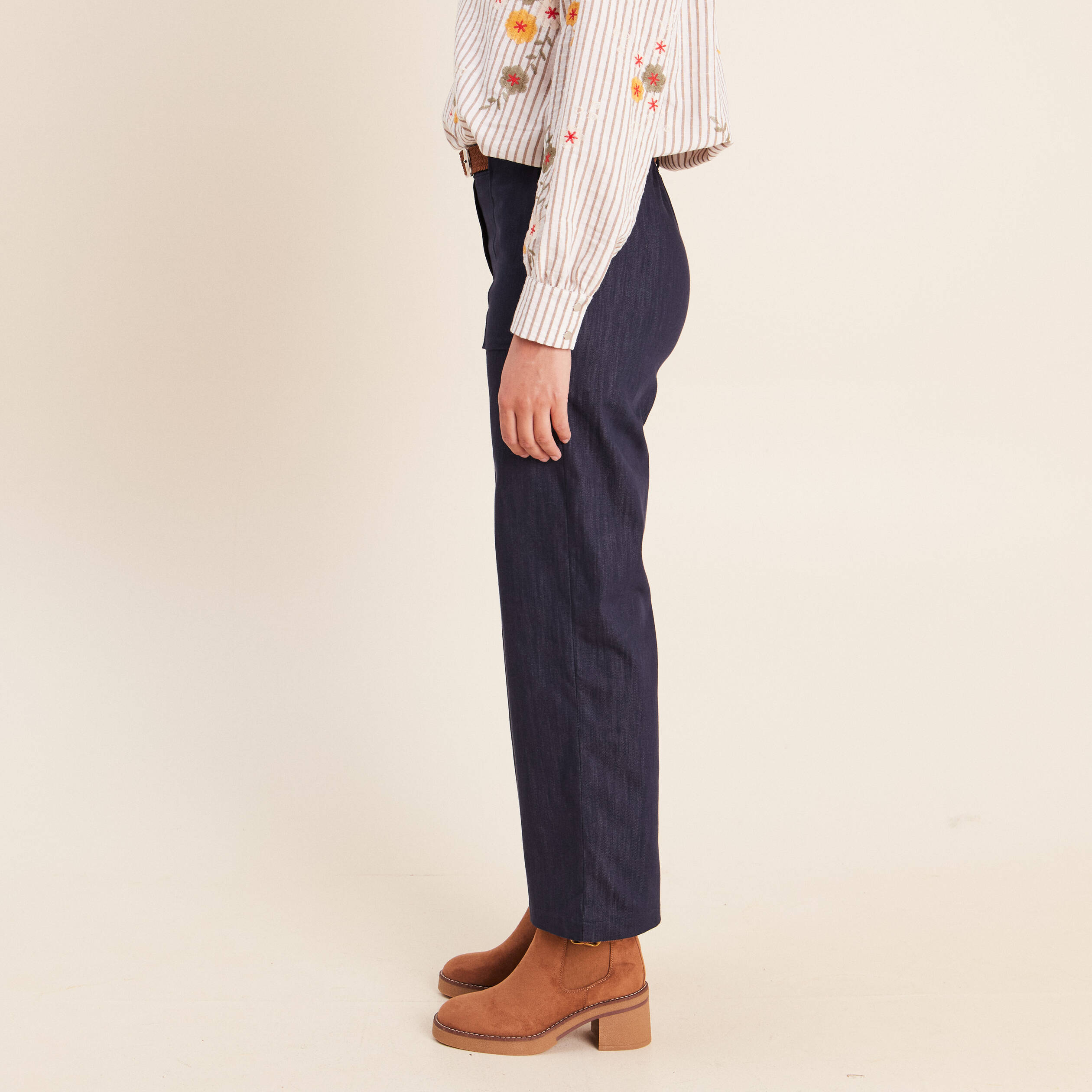 Jean cargo taille haute denim brut femme