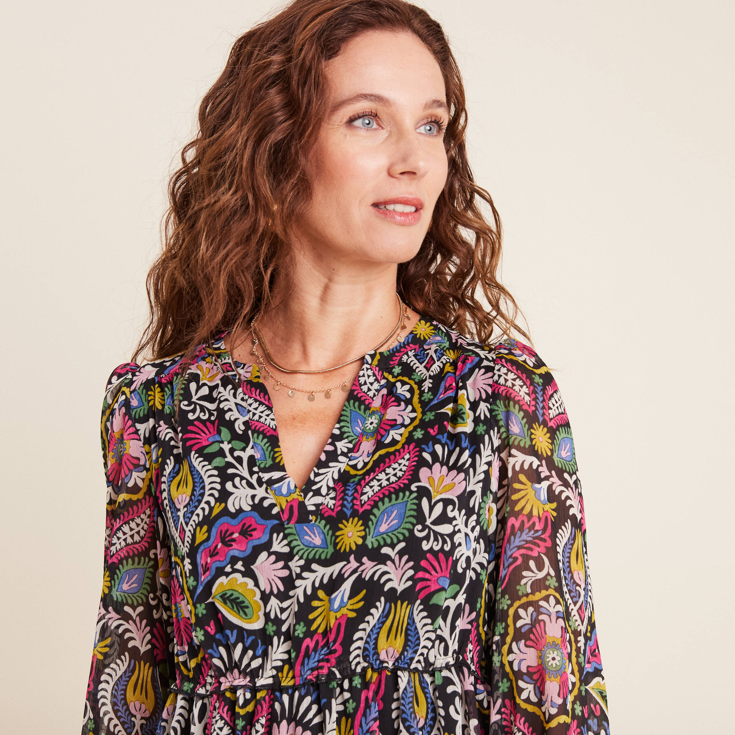 Robe évasée manches 3/4 noir femme