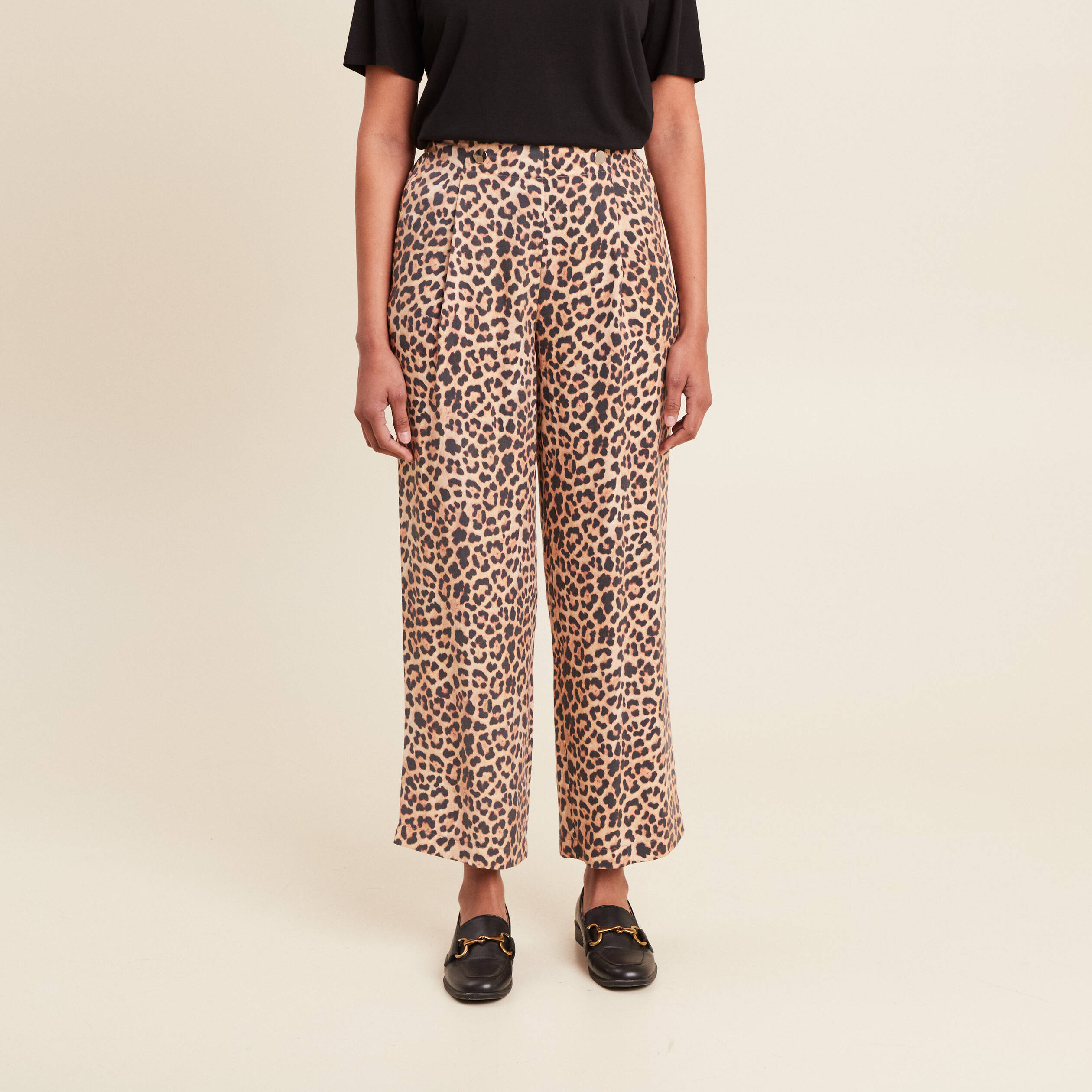 Pantalon flou taille haute sable femme