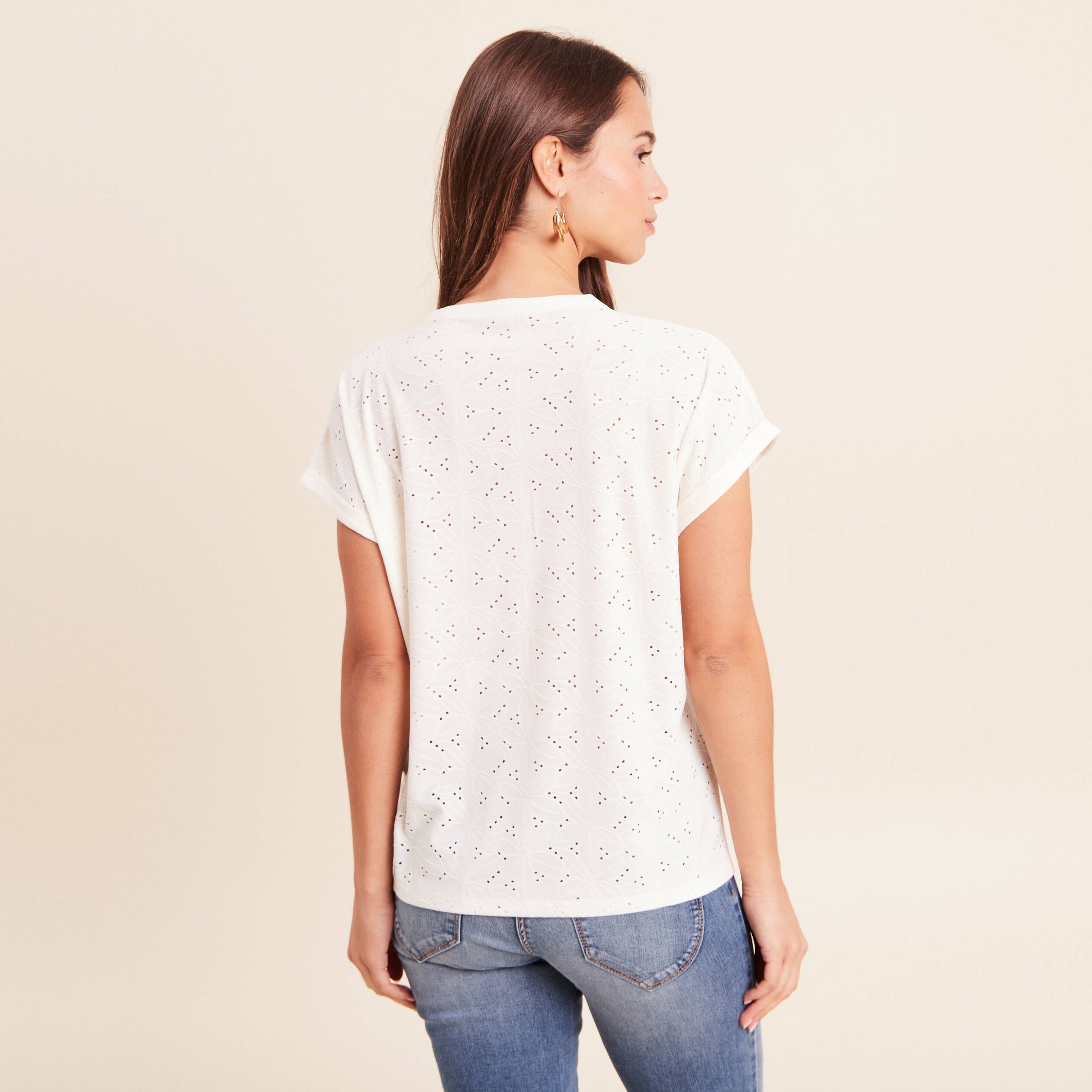 T-shirt droit manches courtes ecru femme