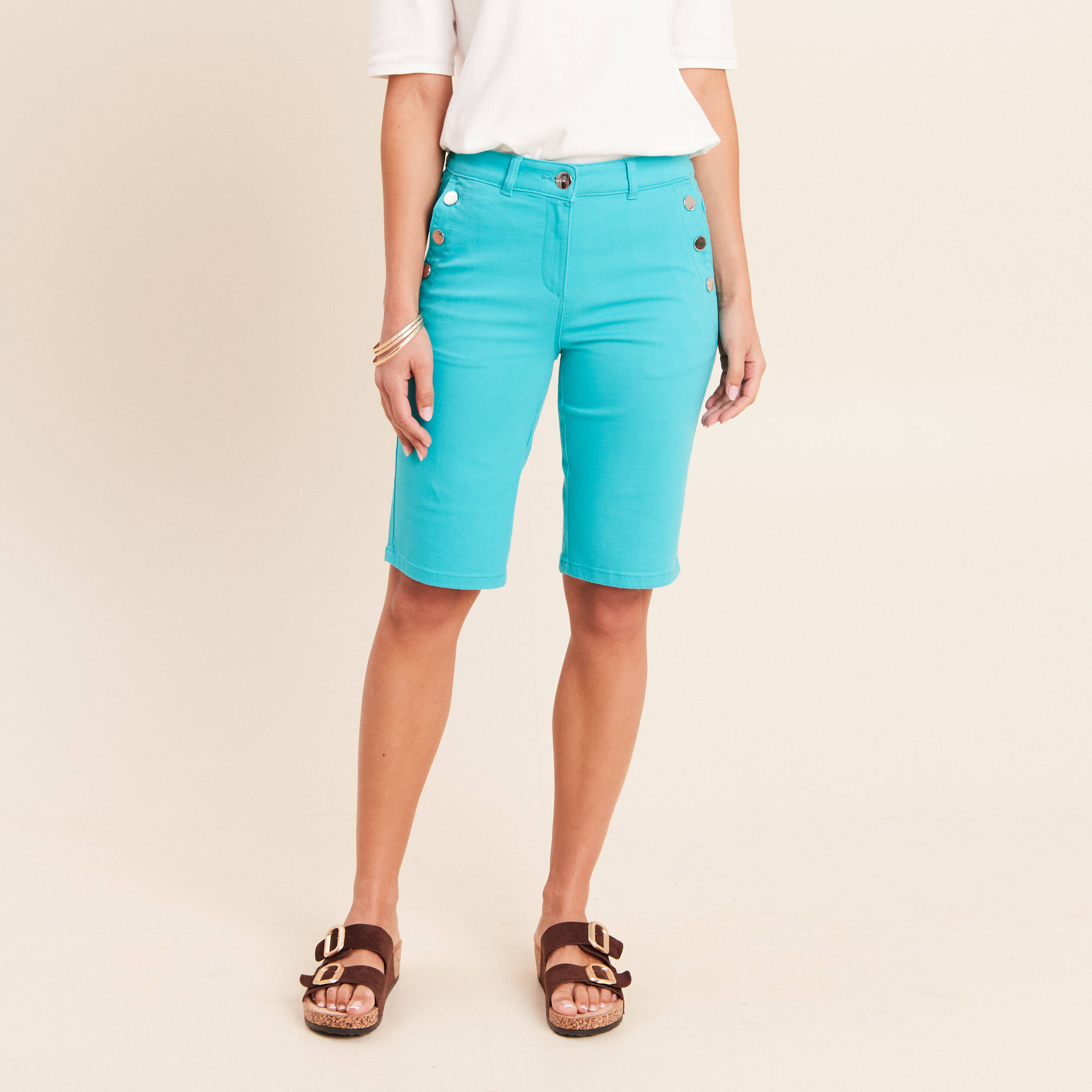 Bermuda ajust&eacute; taille standard vert turquoise femme