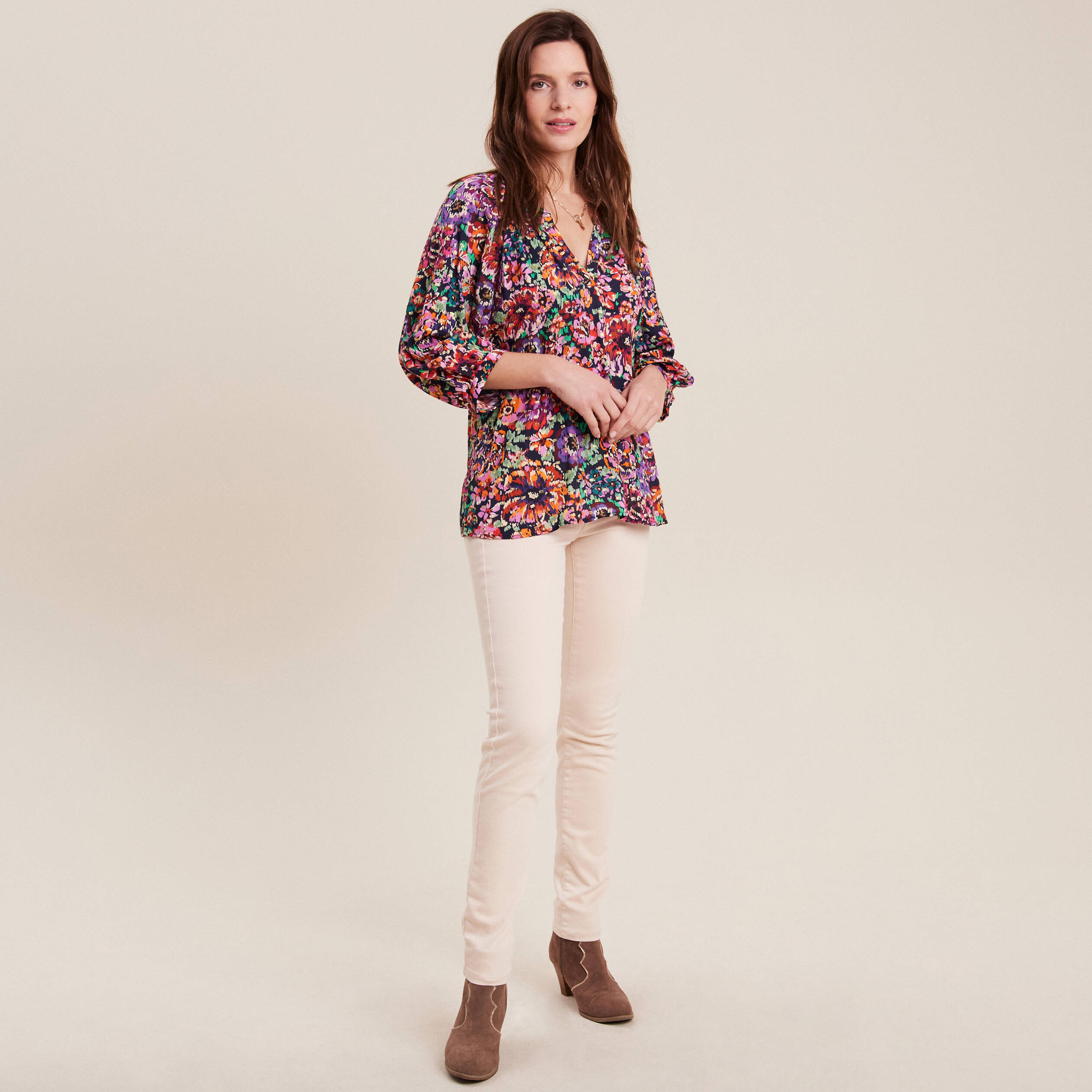 Blouse manches 3/4 multicolore femme