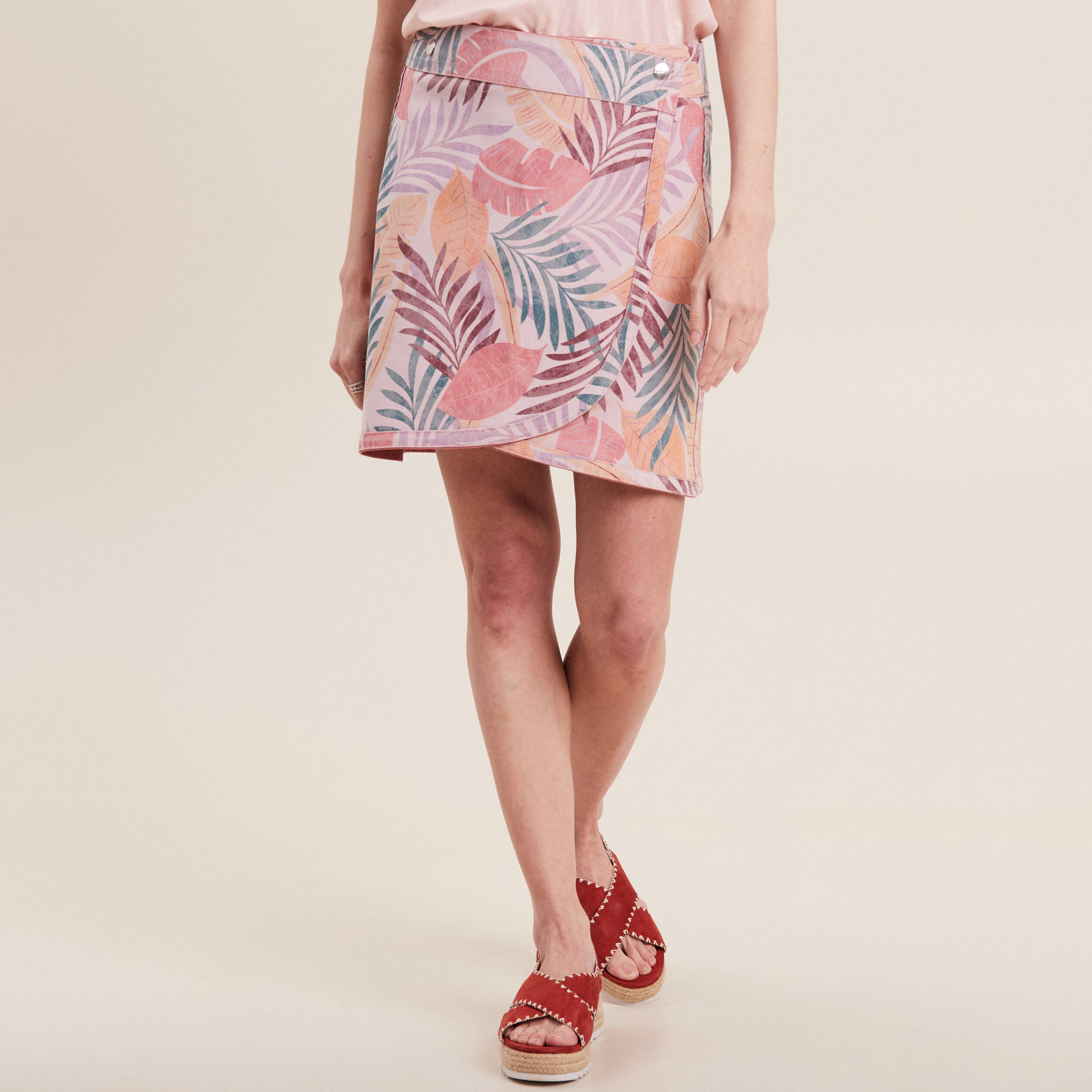 Jupe portefeuille réversible orange corail femme
