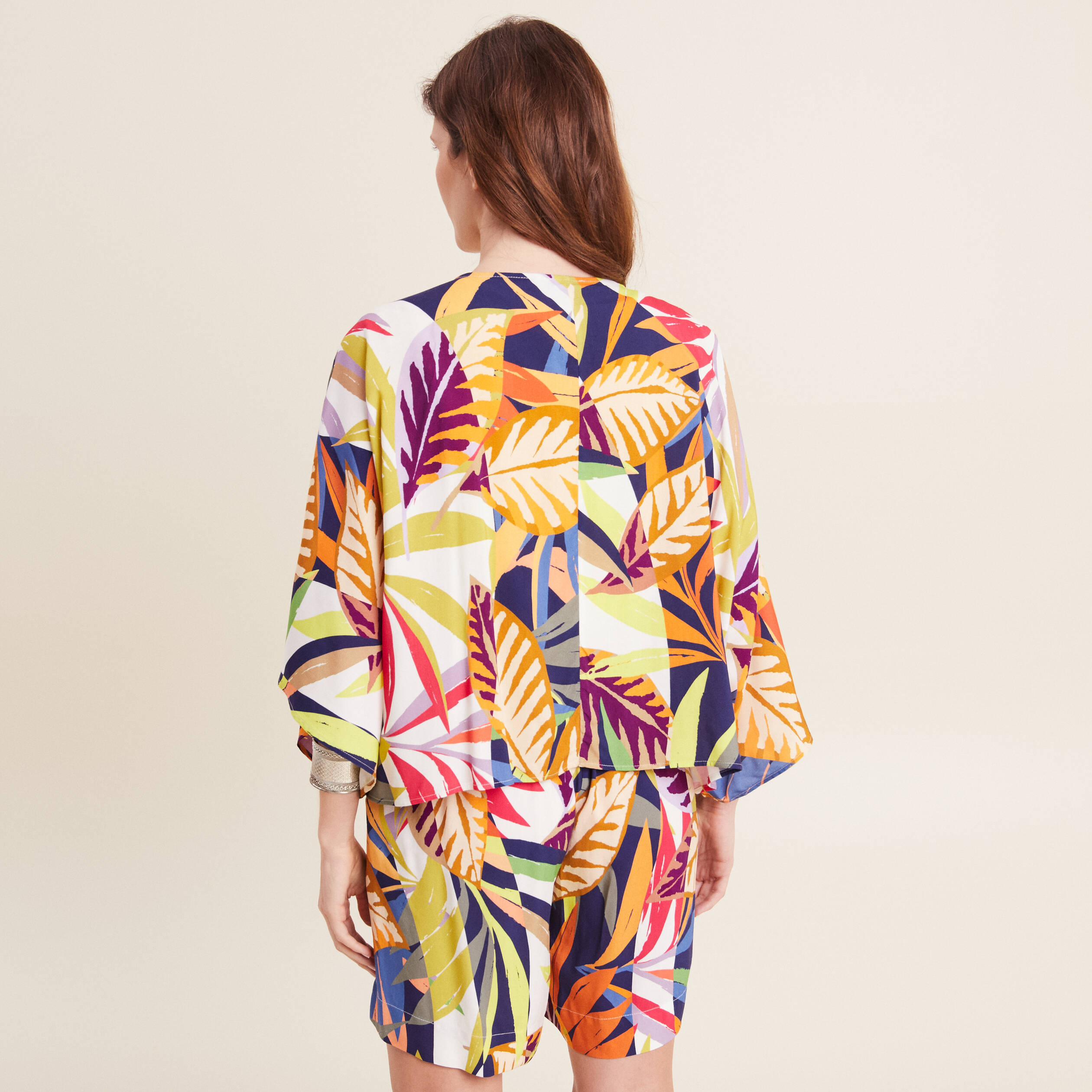 poncho kimono manches 34 noue femme multicolore femme Poncho kimono manches 3/4 noué femme multicolore femme