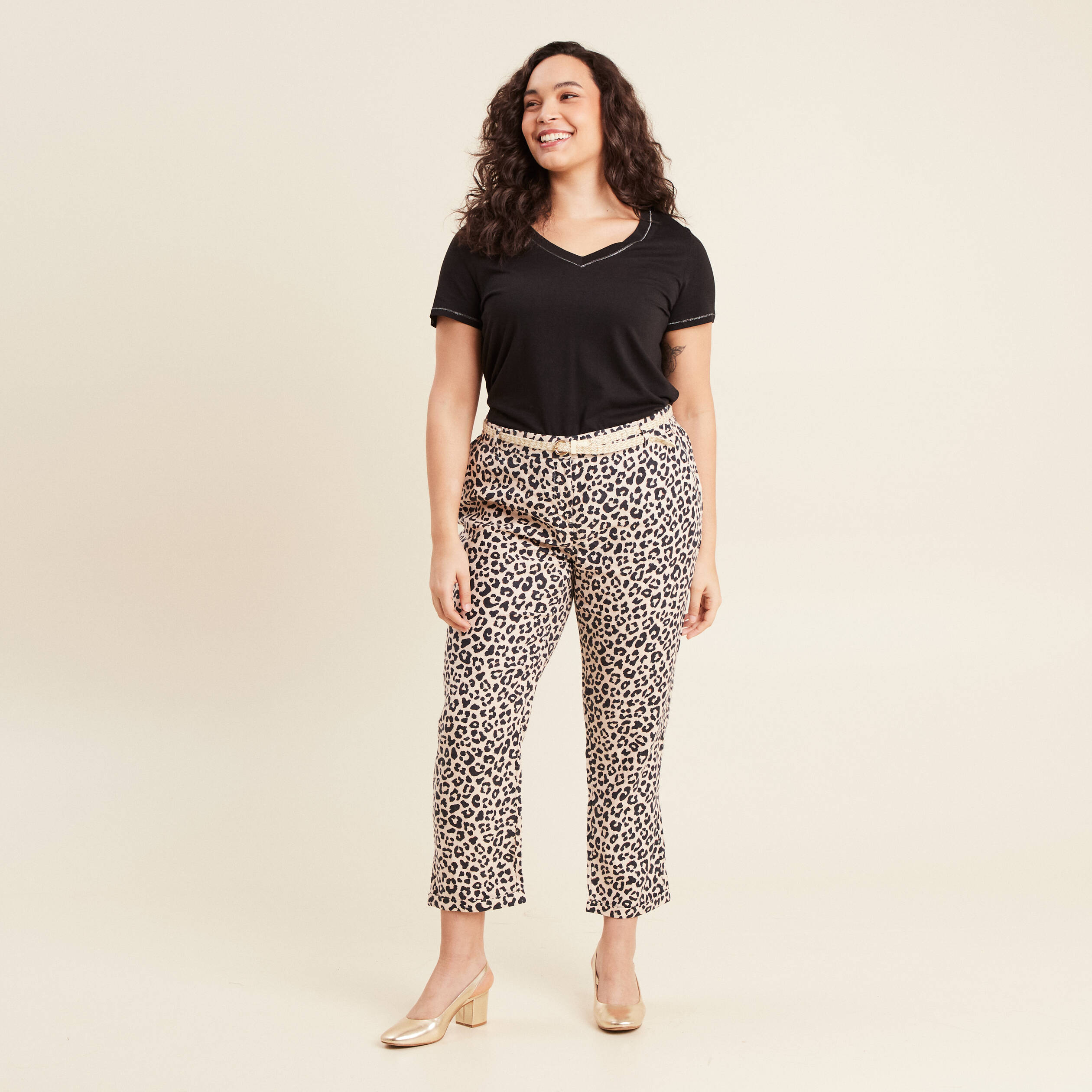 Pantalon à ceinture sable femme