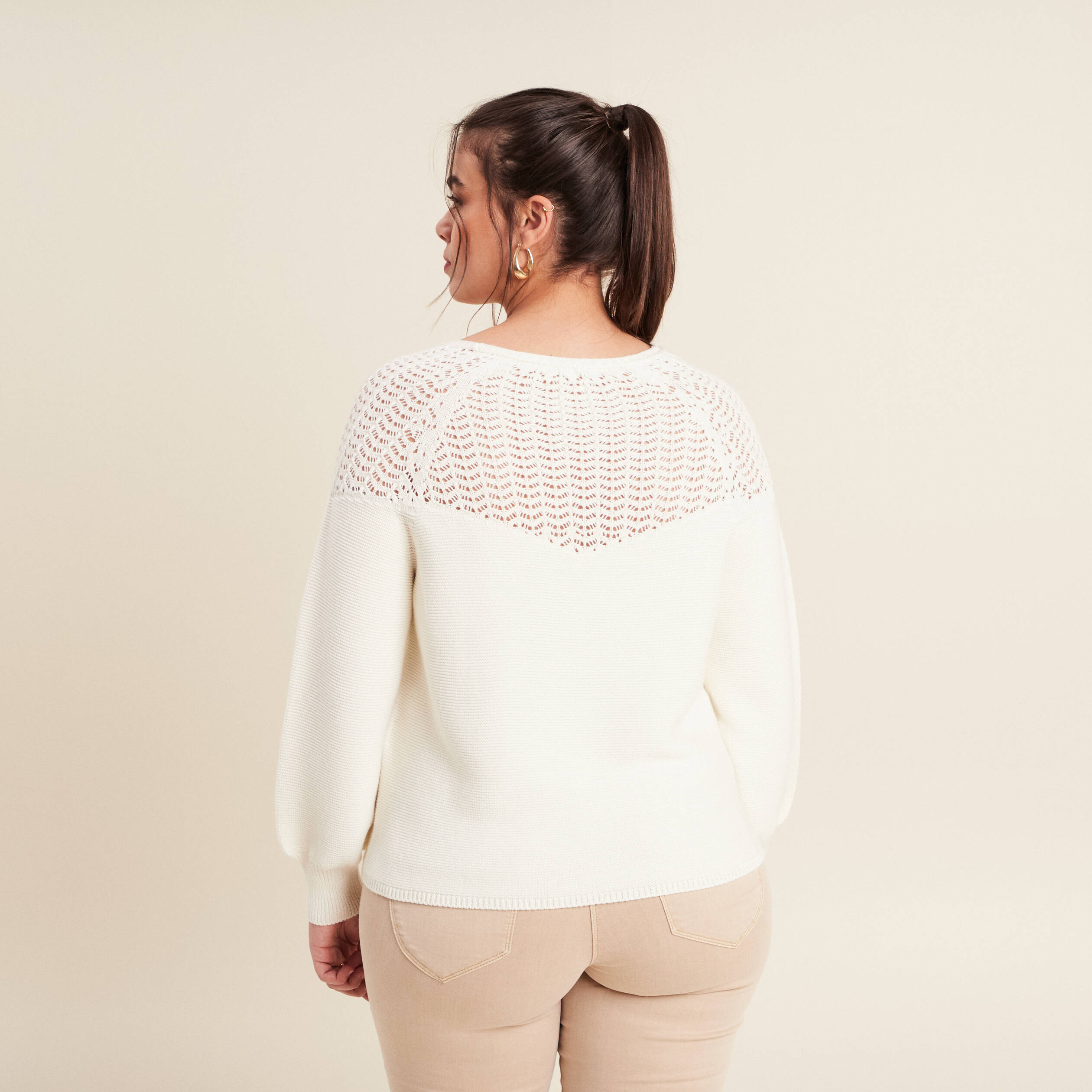 Pull confectionné en France ecru femme