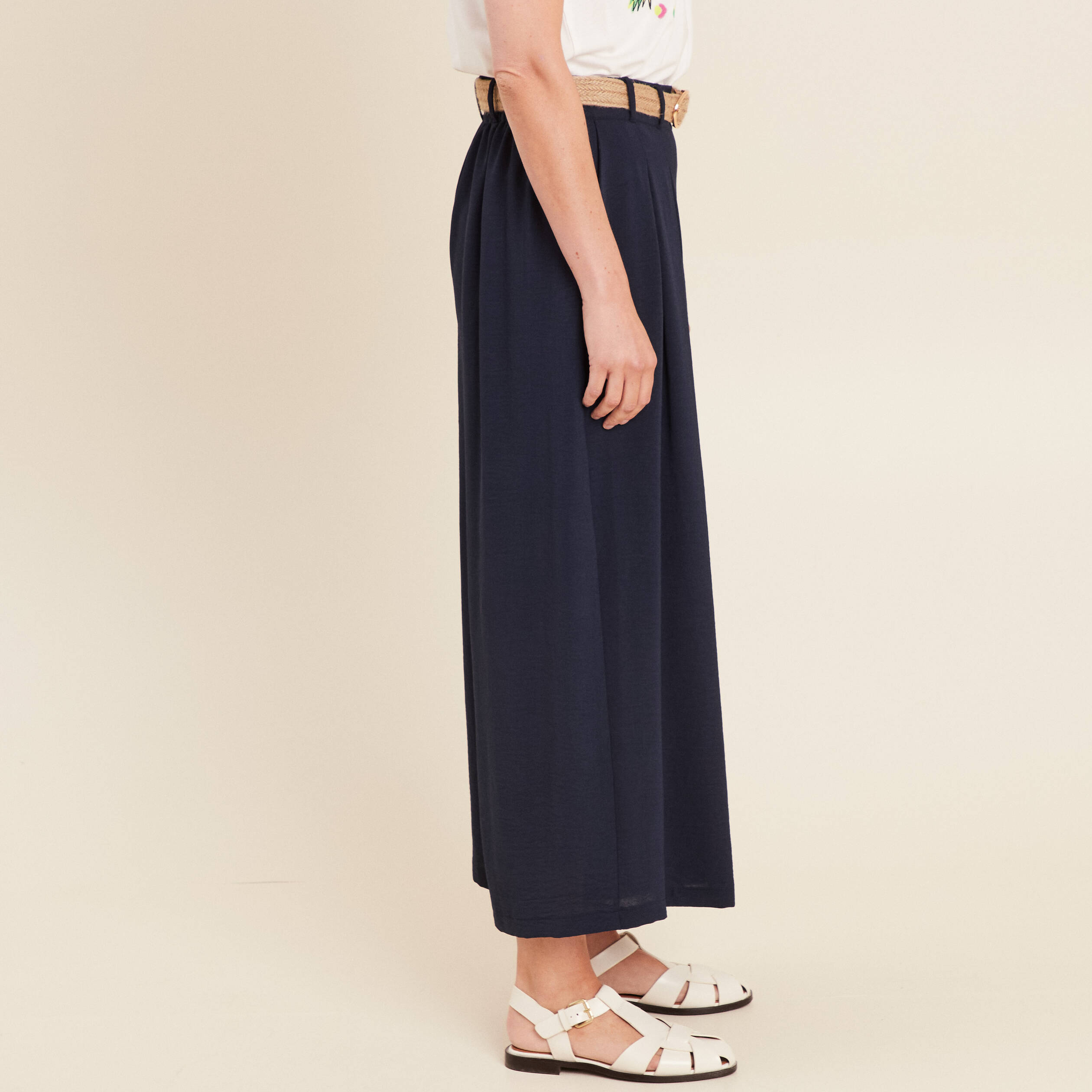 pantalon jupe culotte large bleu fonce femme Pantalon jupe-culotte large bleu foncé femme