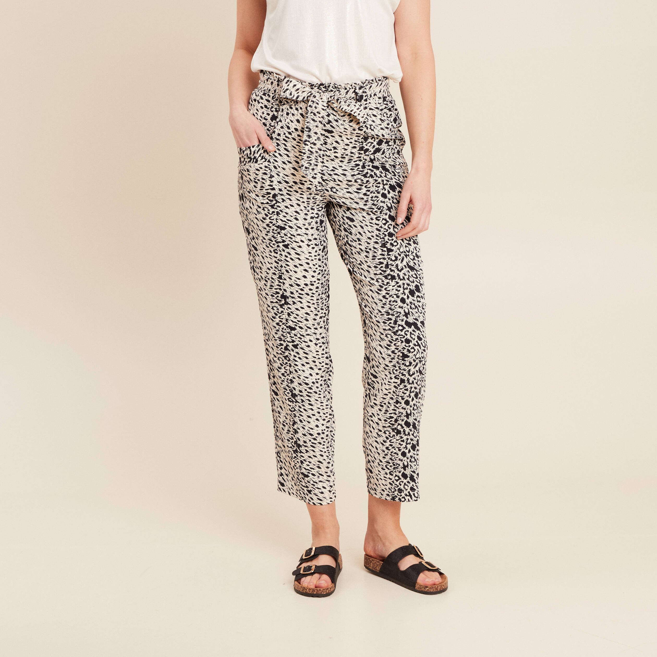 pantalon flou taille haute ivoire femme Pantalon flou taille haute ivoire femme