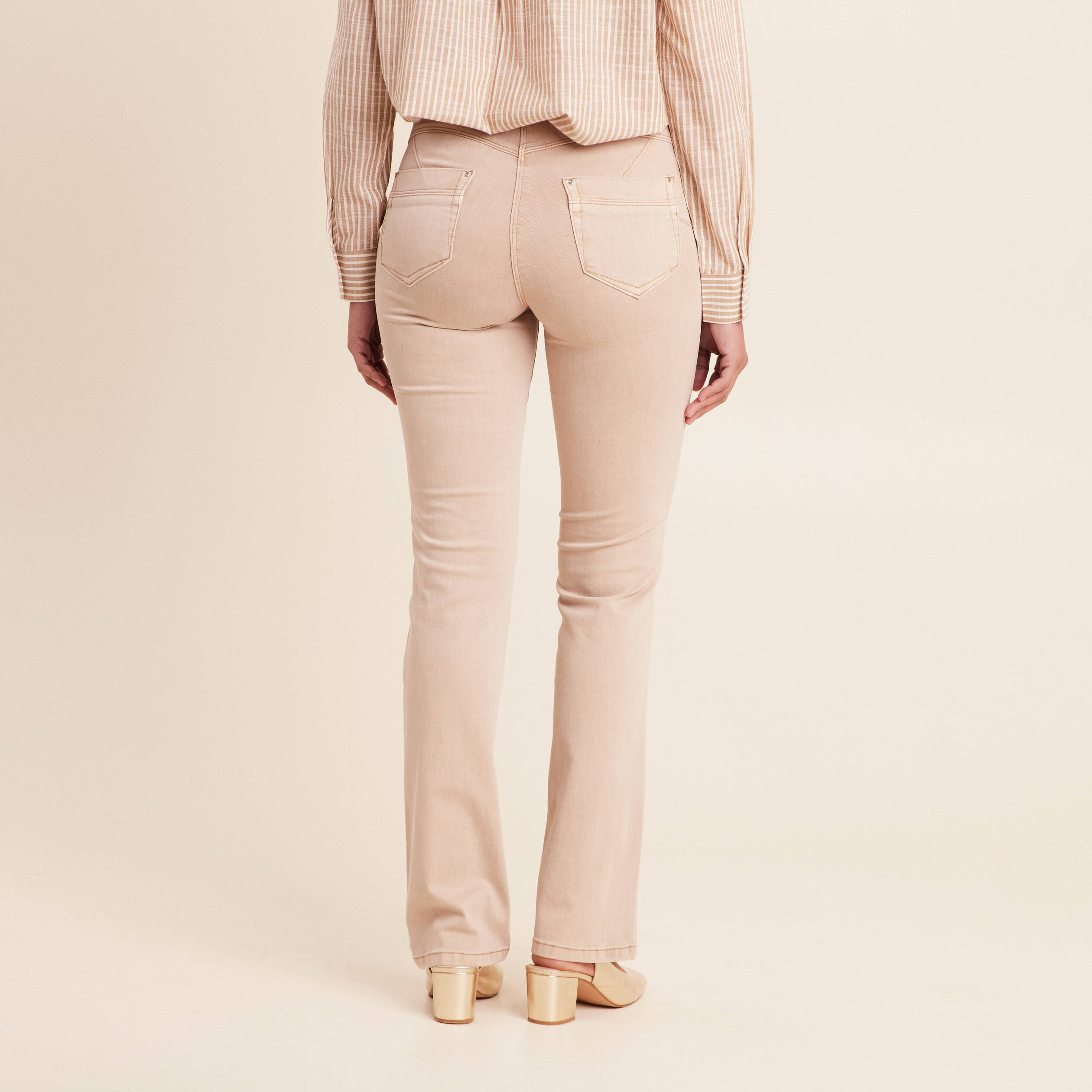 Jean coupe droite taille haute denim beige femme