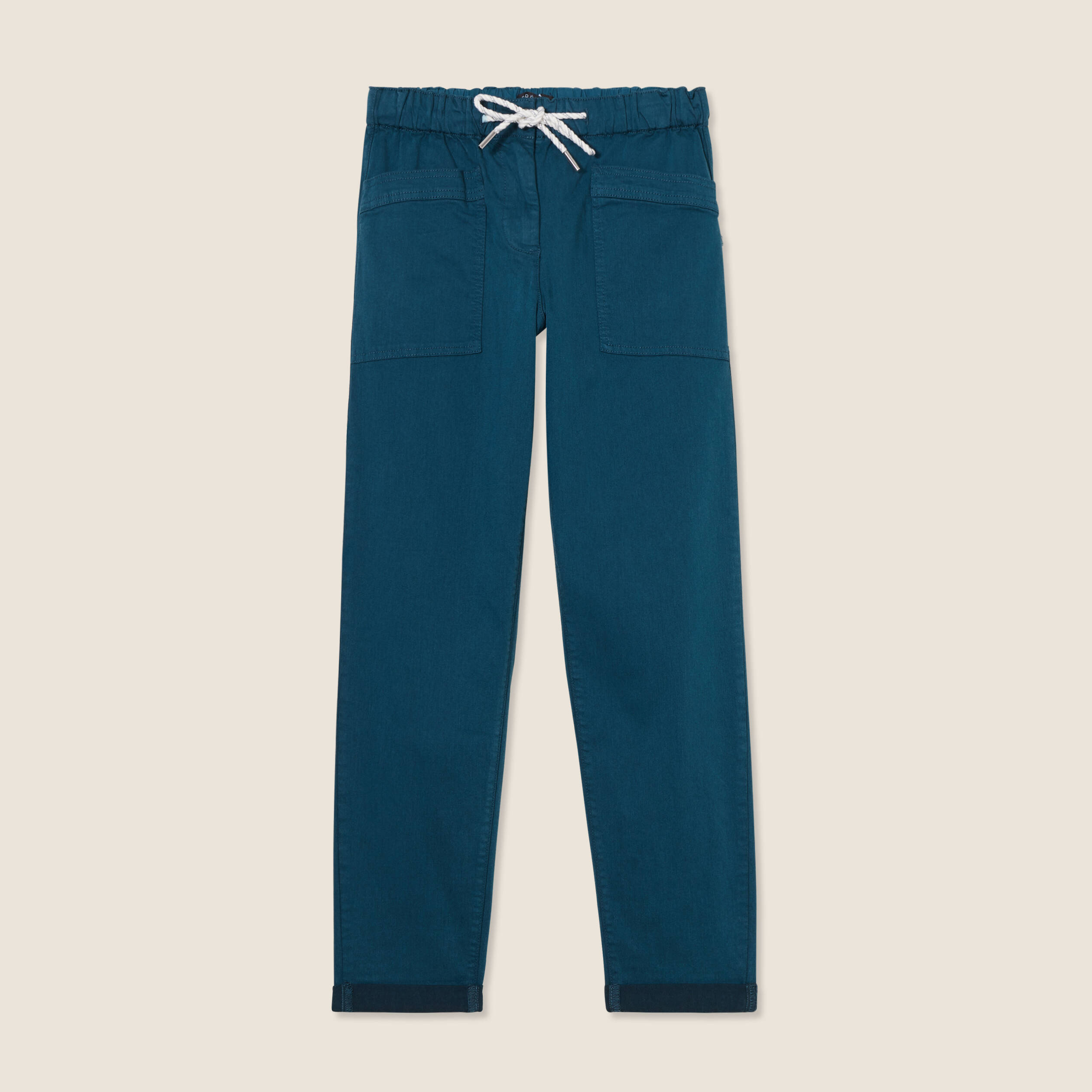 pantalon coupe droite a coulisse bleu canard femme Pantalon coupe droite à coulisse bleu canard femme