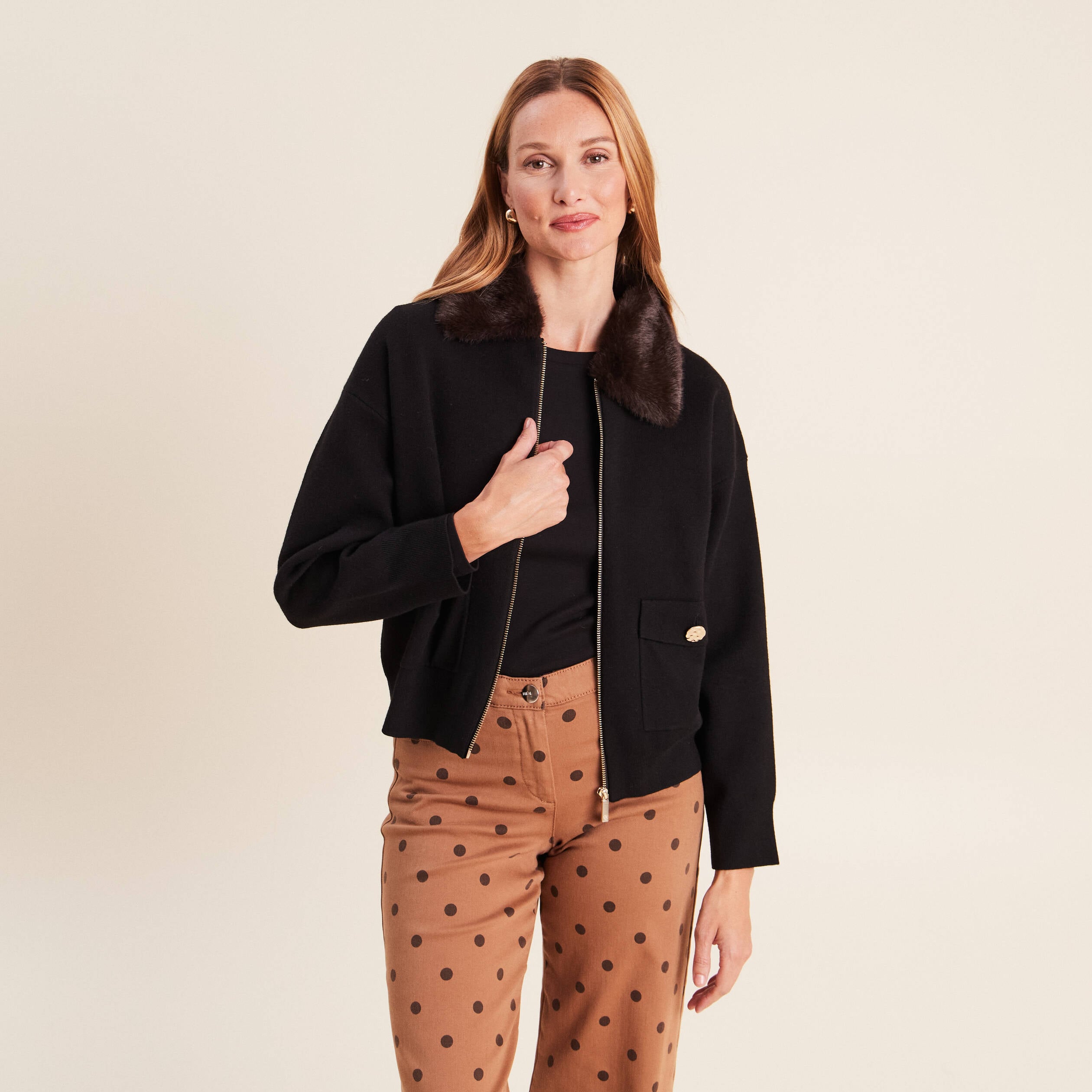 Gilet doubl&eacute; col chemise noir femme