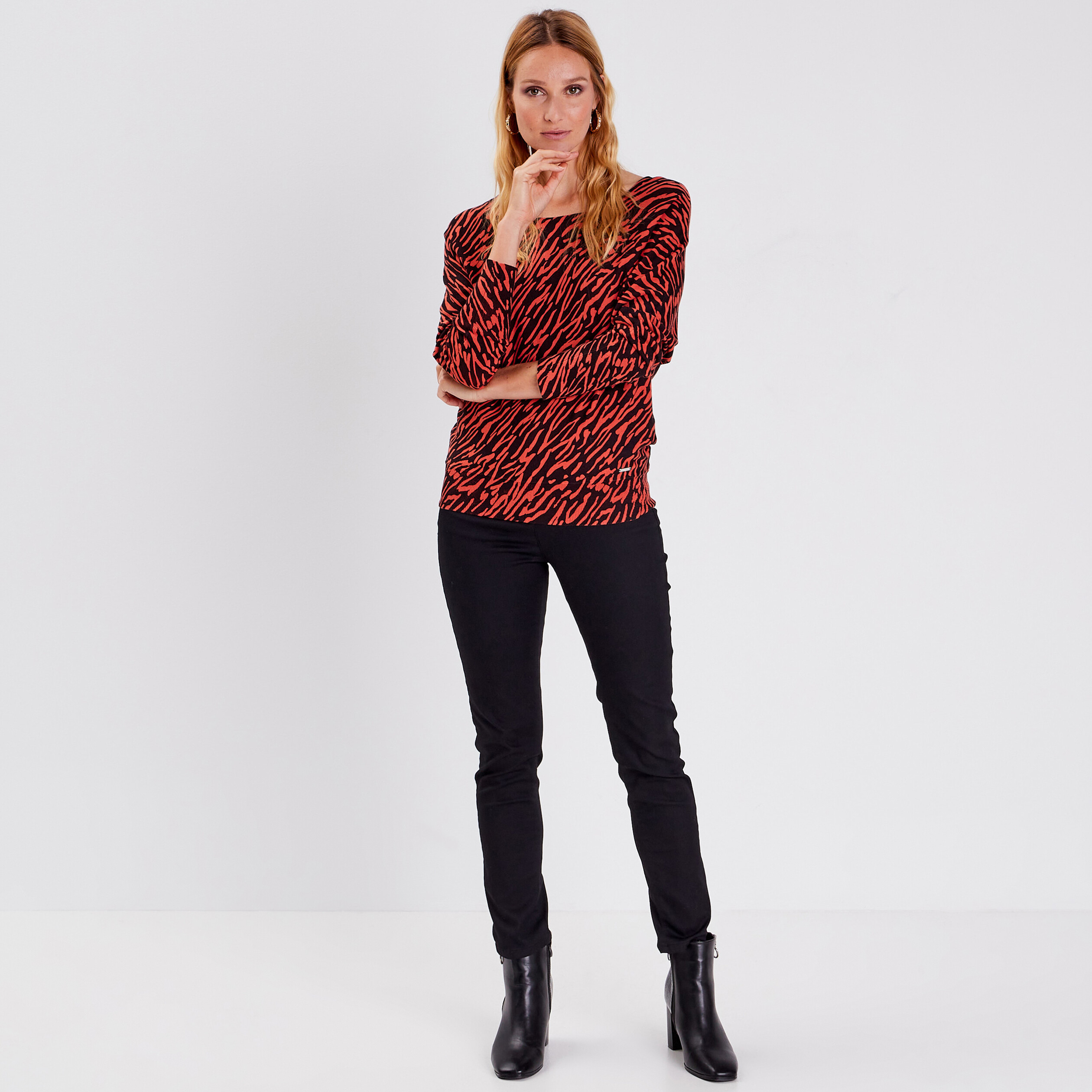 Pull manches longues orange foncé femme
