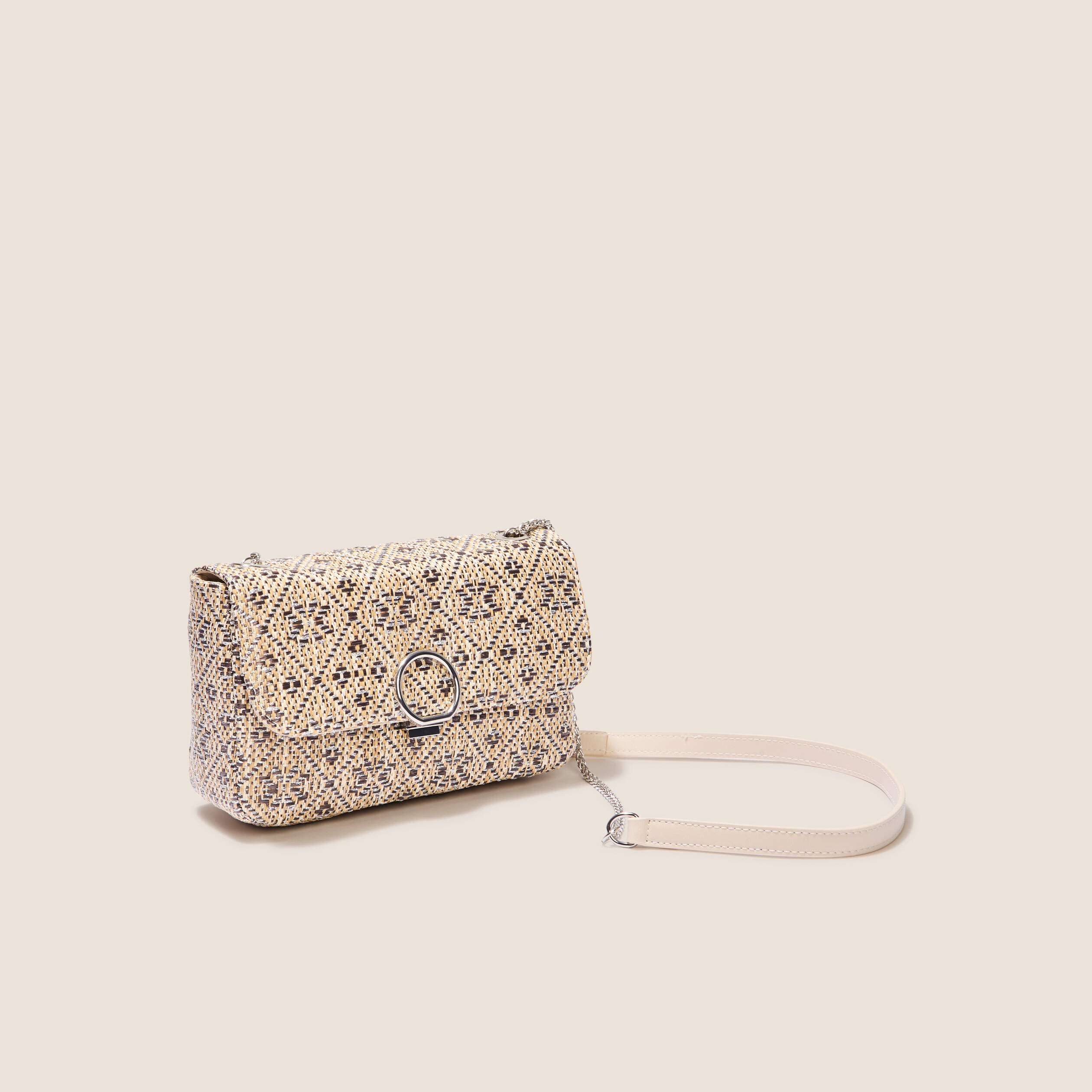 Sac tressé raphia couleur argent femme