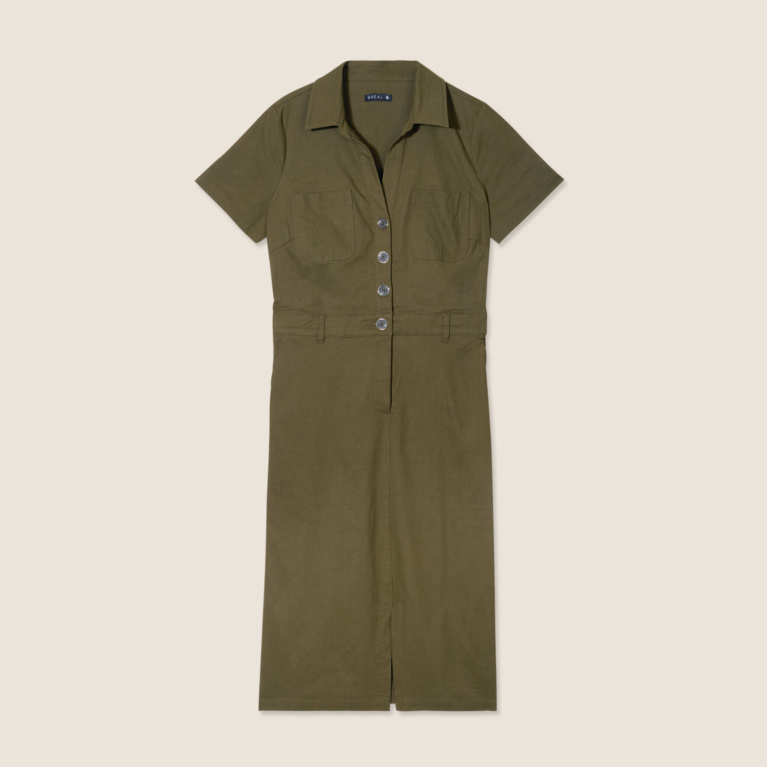 Robe ajustée manches courtes vert olive femme