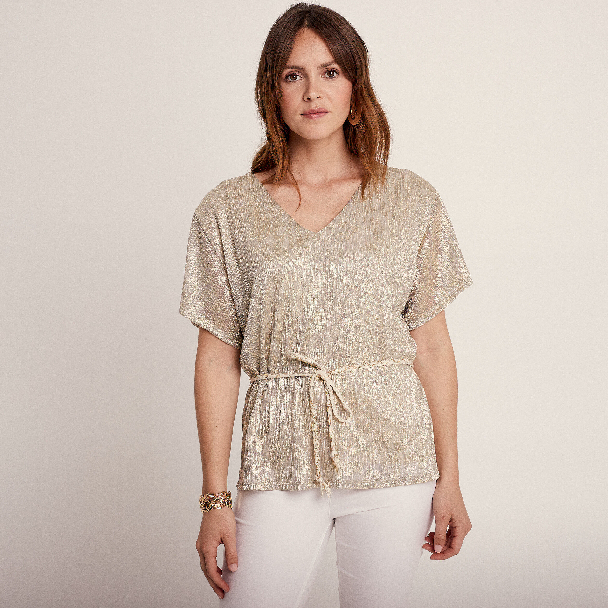 T-shirt manches courtes beige femme