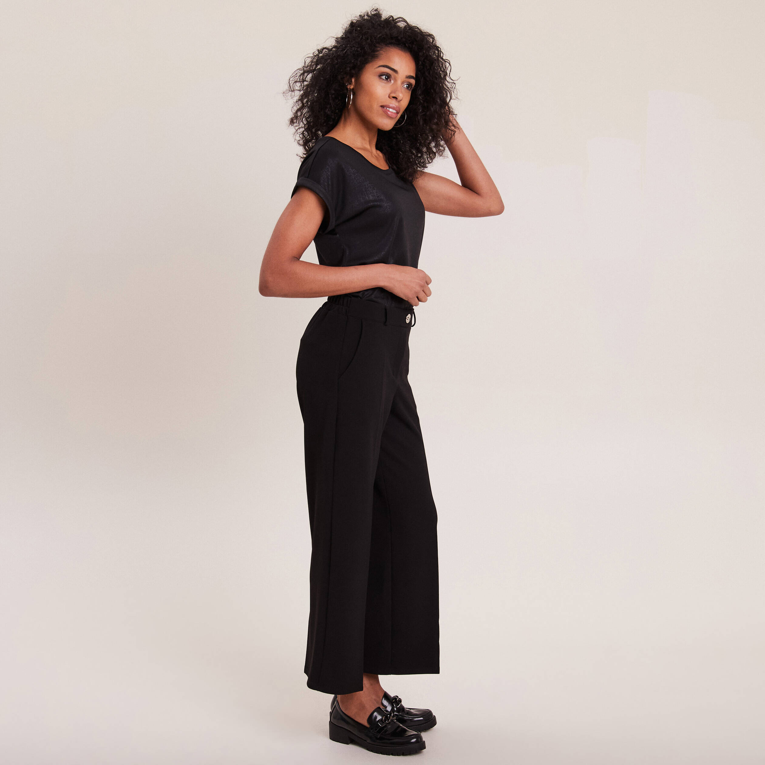 Pantalon coupe large &agrave; pinces noir femme