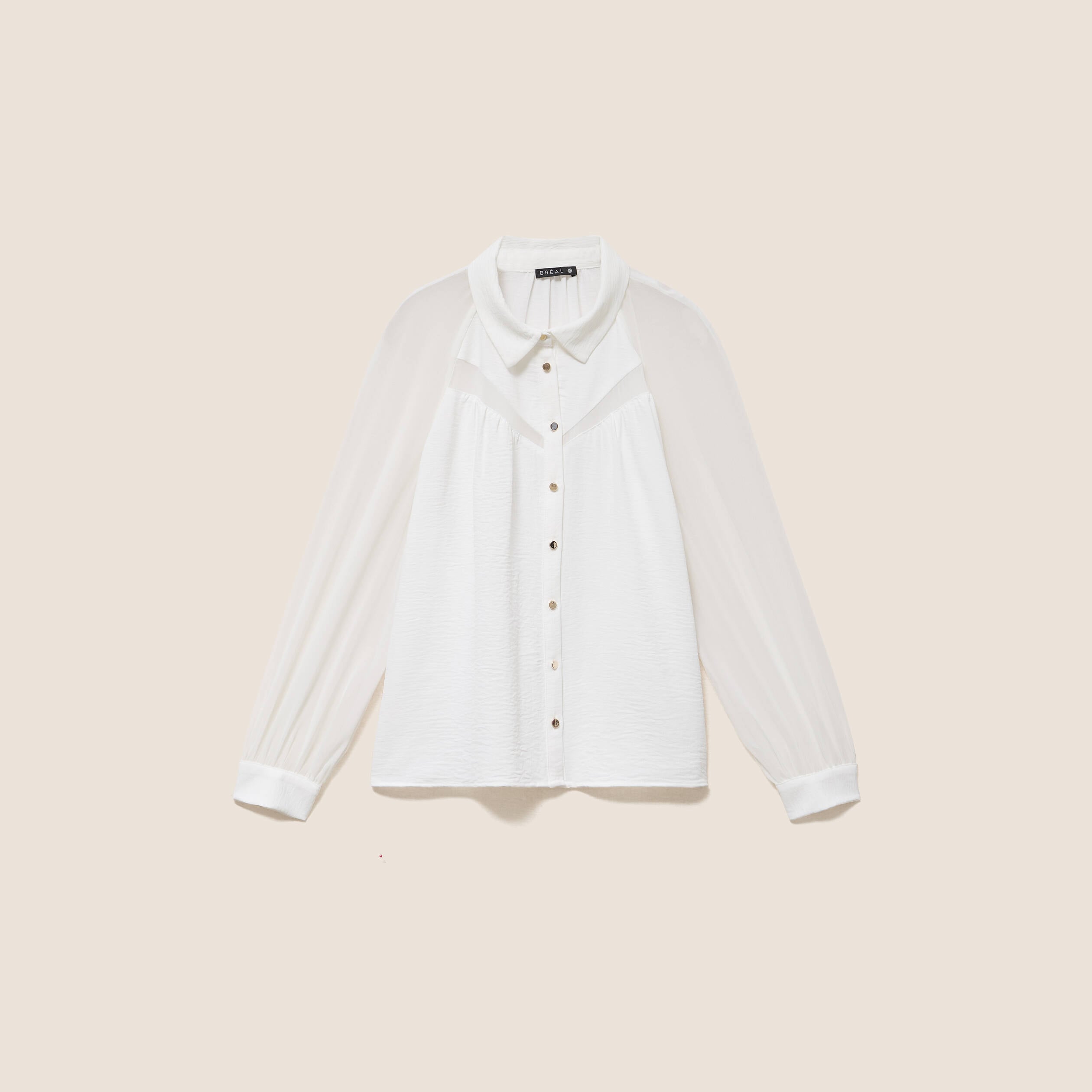 Chemise ample voile doubl&eacute;e col chemise ecru femme