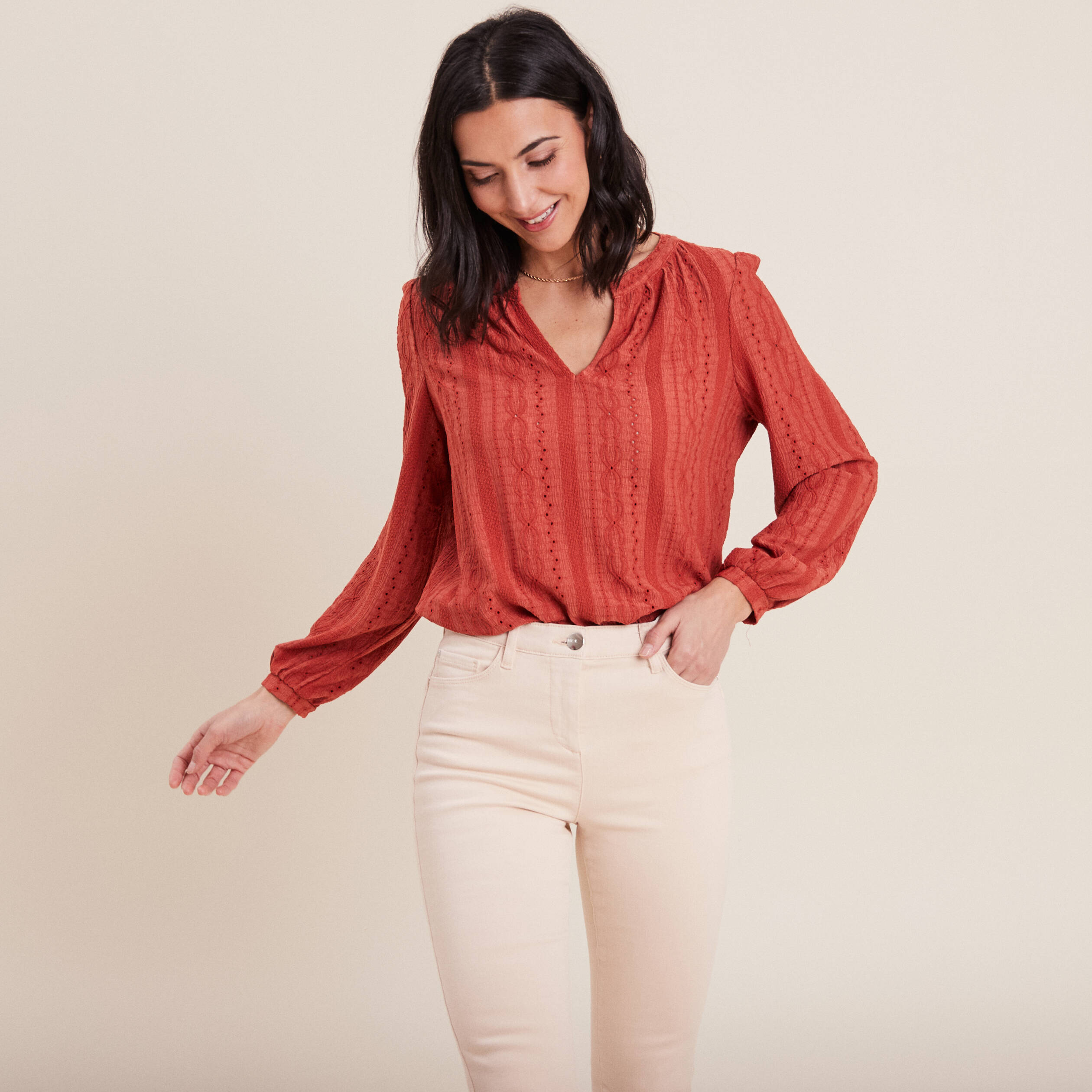 Blouse manches longues vieux rose femme