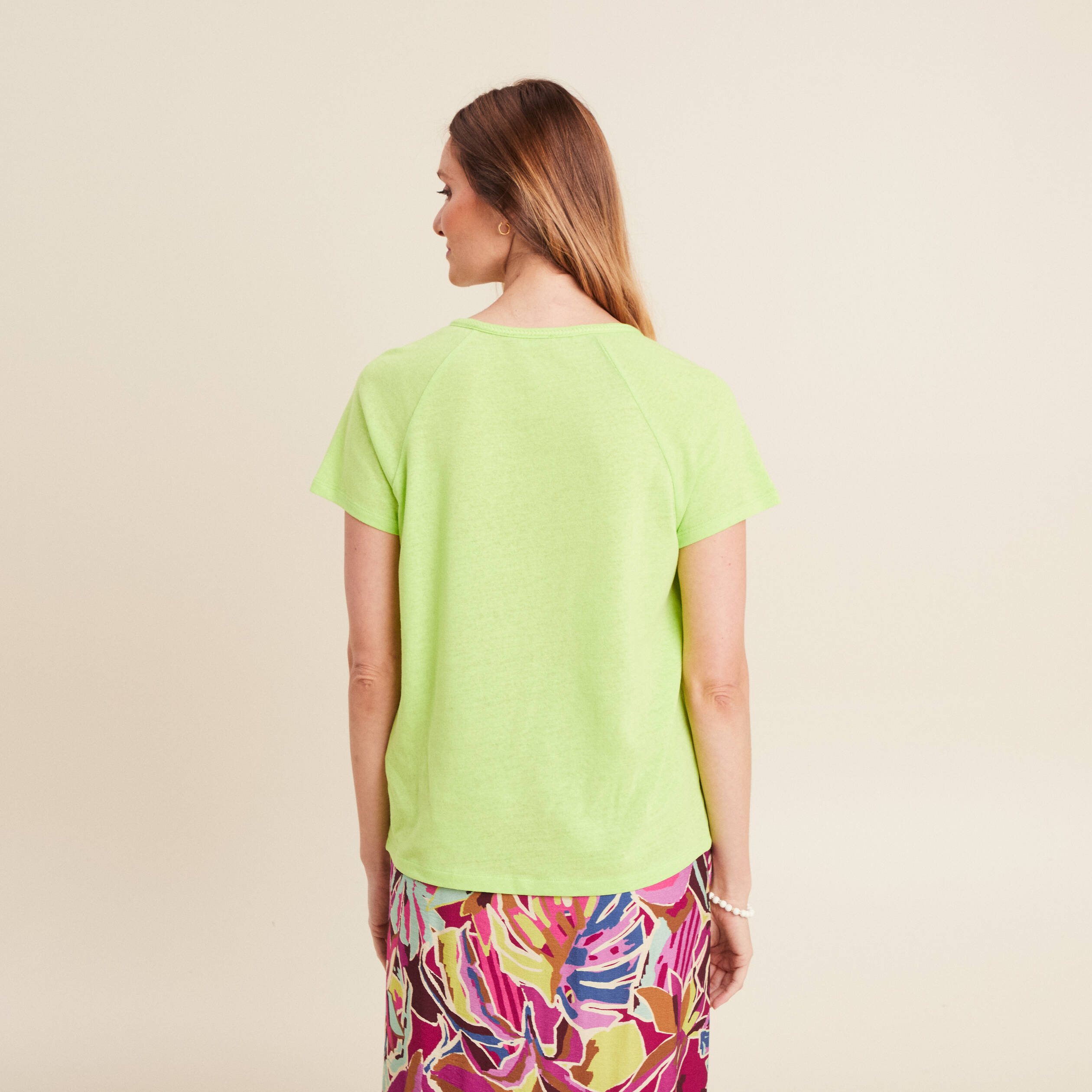 t shirt tresse manches courtes vert anis femme T-shirt tresse manches courtes vert anis femme