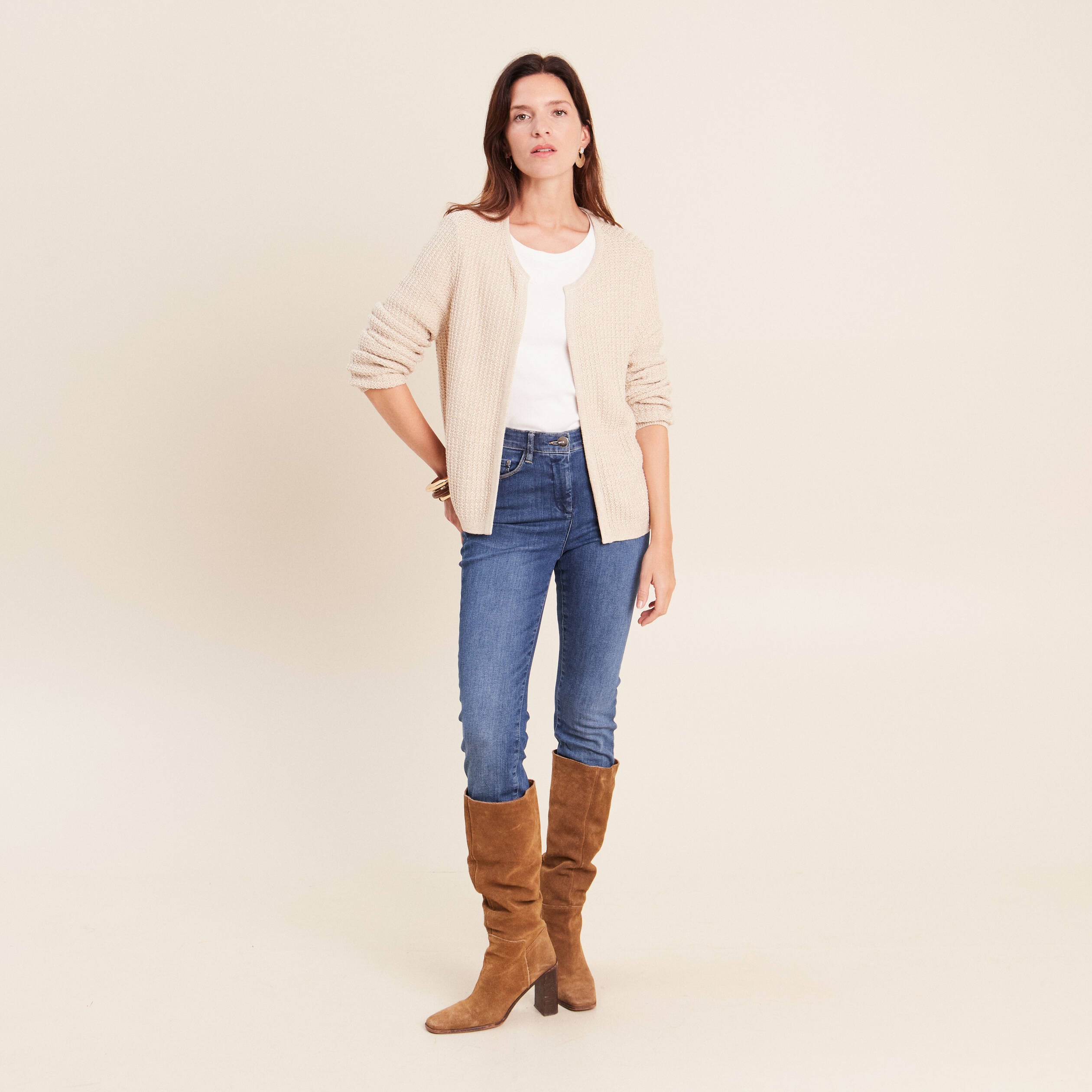 Gilet col rond couleur or femme