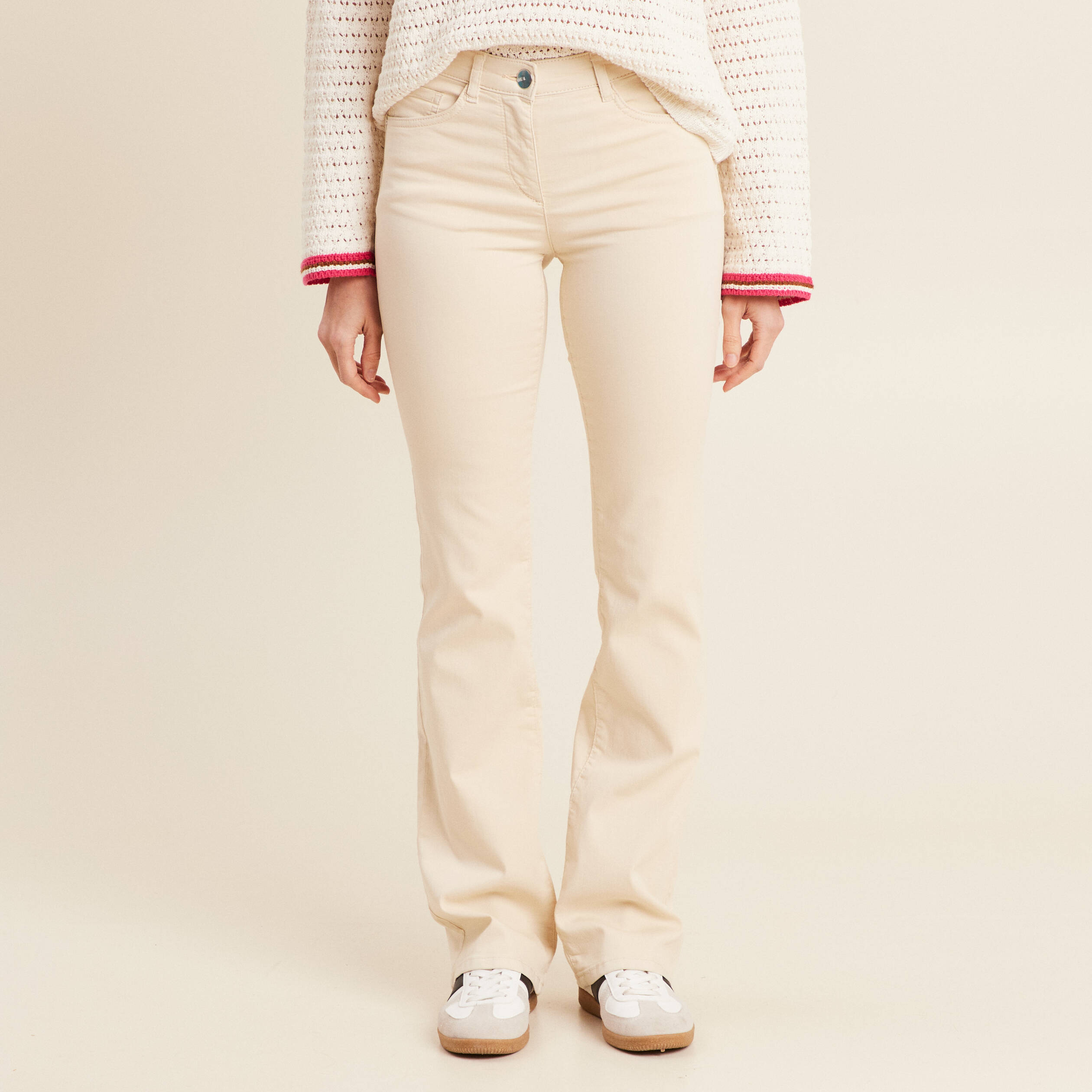 Pantalon léger bootcut taille basculée ivoire femme