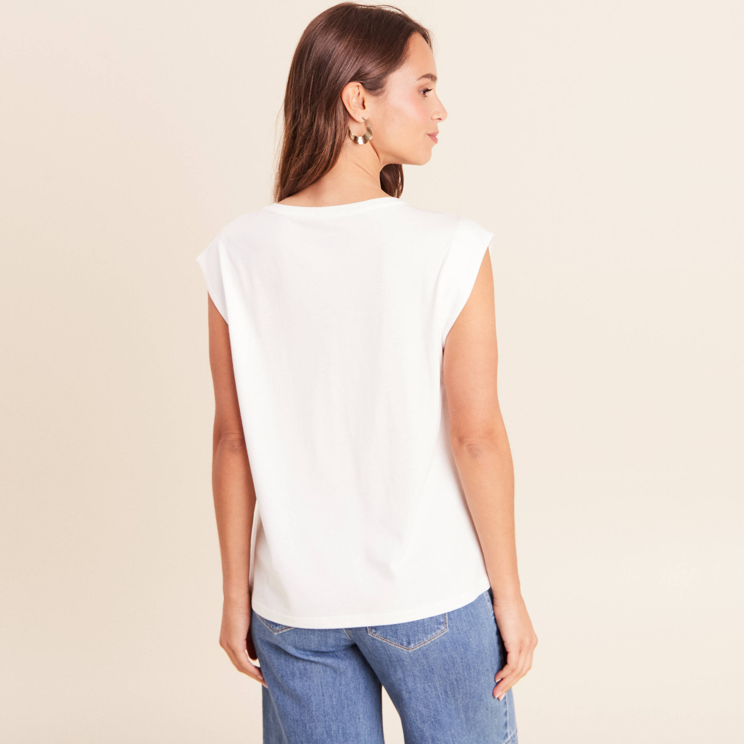 T-shirt sans manches ecru femme