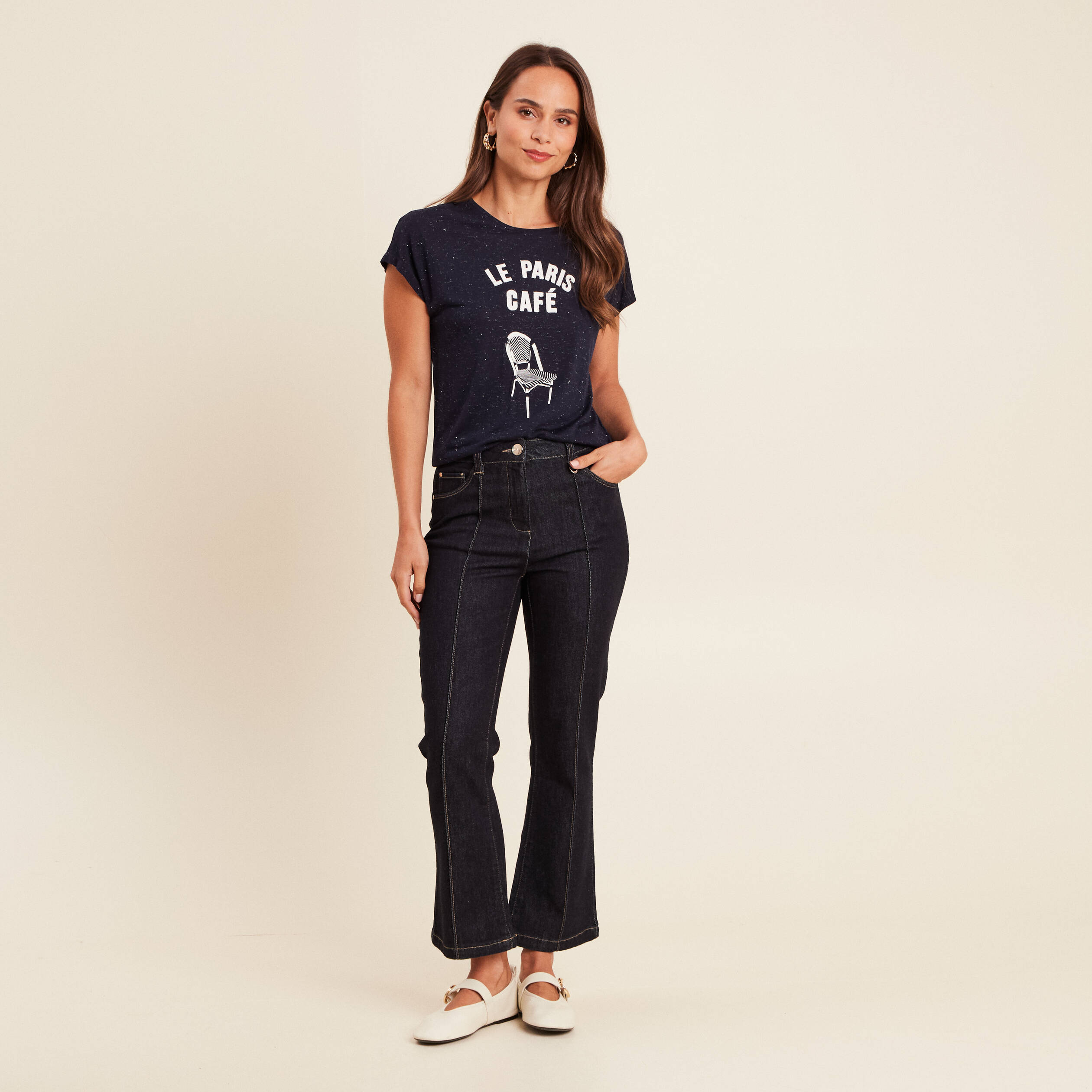 t shirt col rond manches courtes bleu marine femme T-shirt col rond manches courtes bleu marine femme