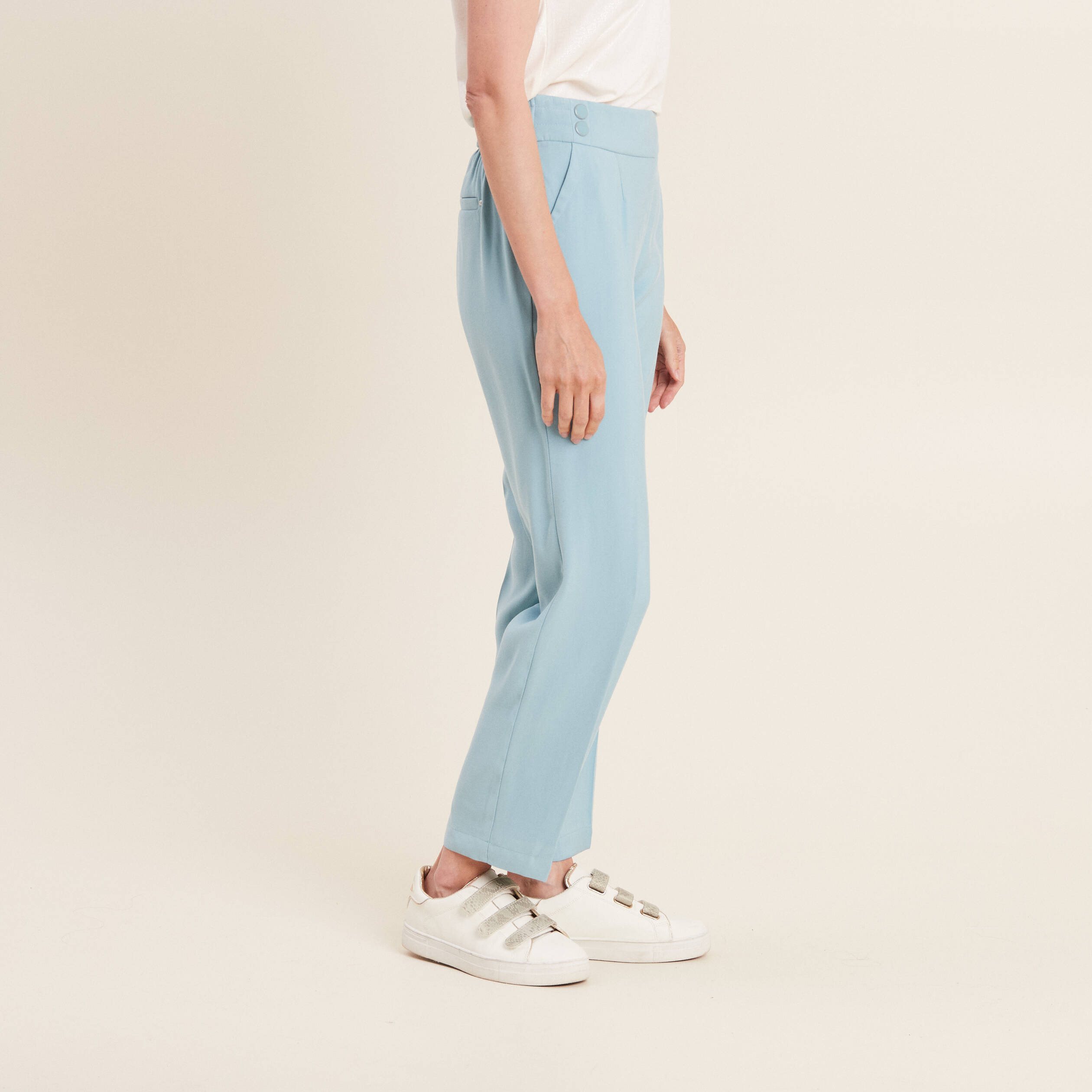 Pantalon flou 7/8ème bleu gris femme