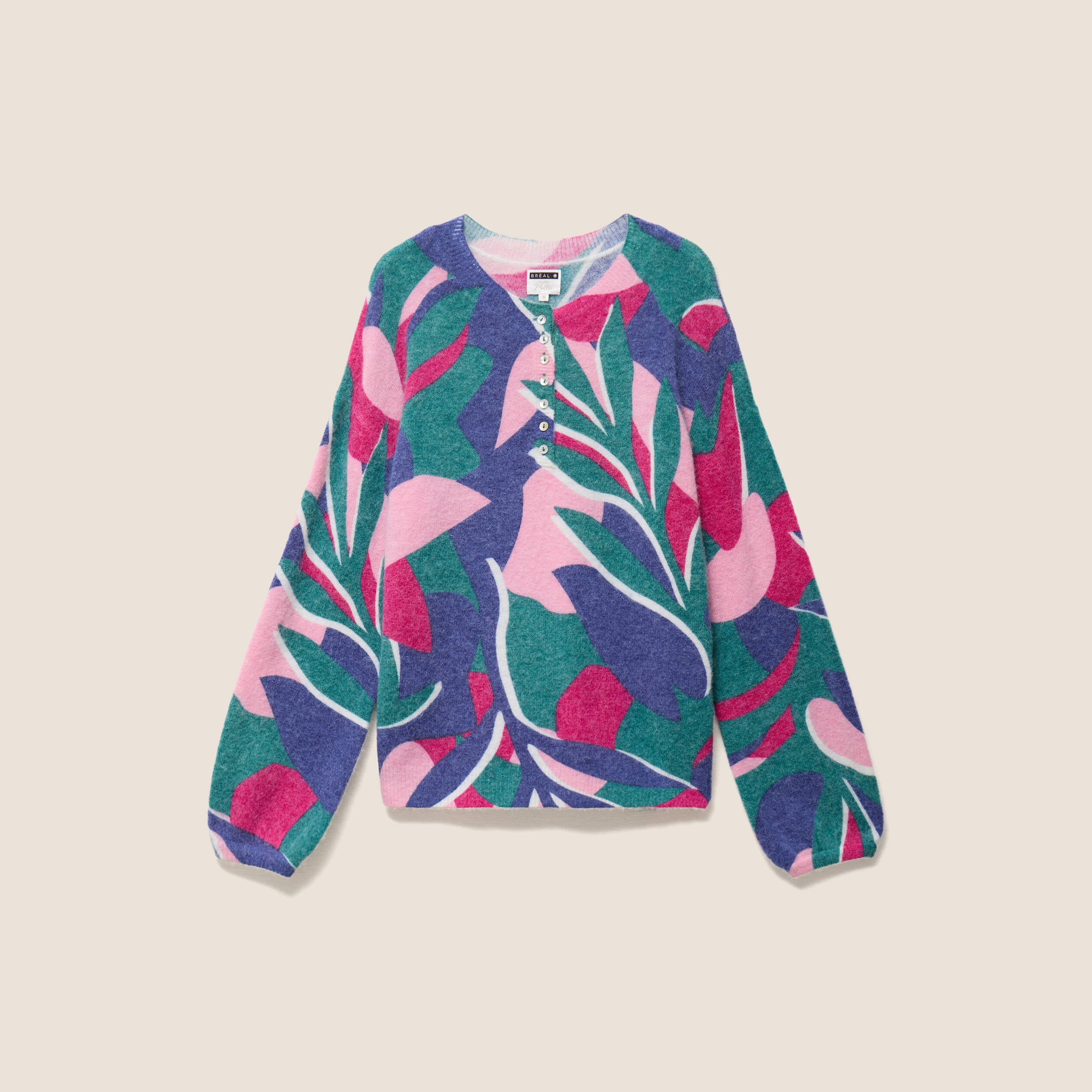 Pull col tunisien bleu femme
